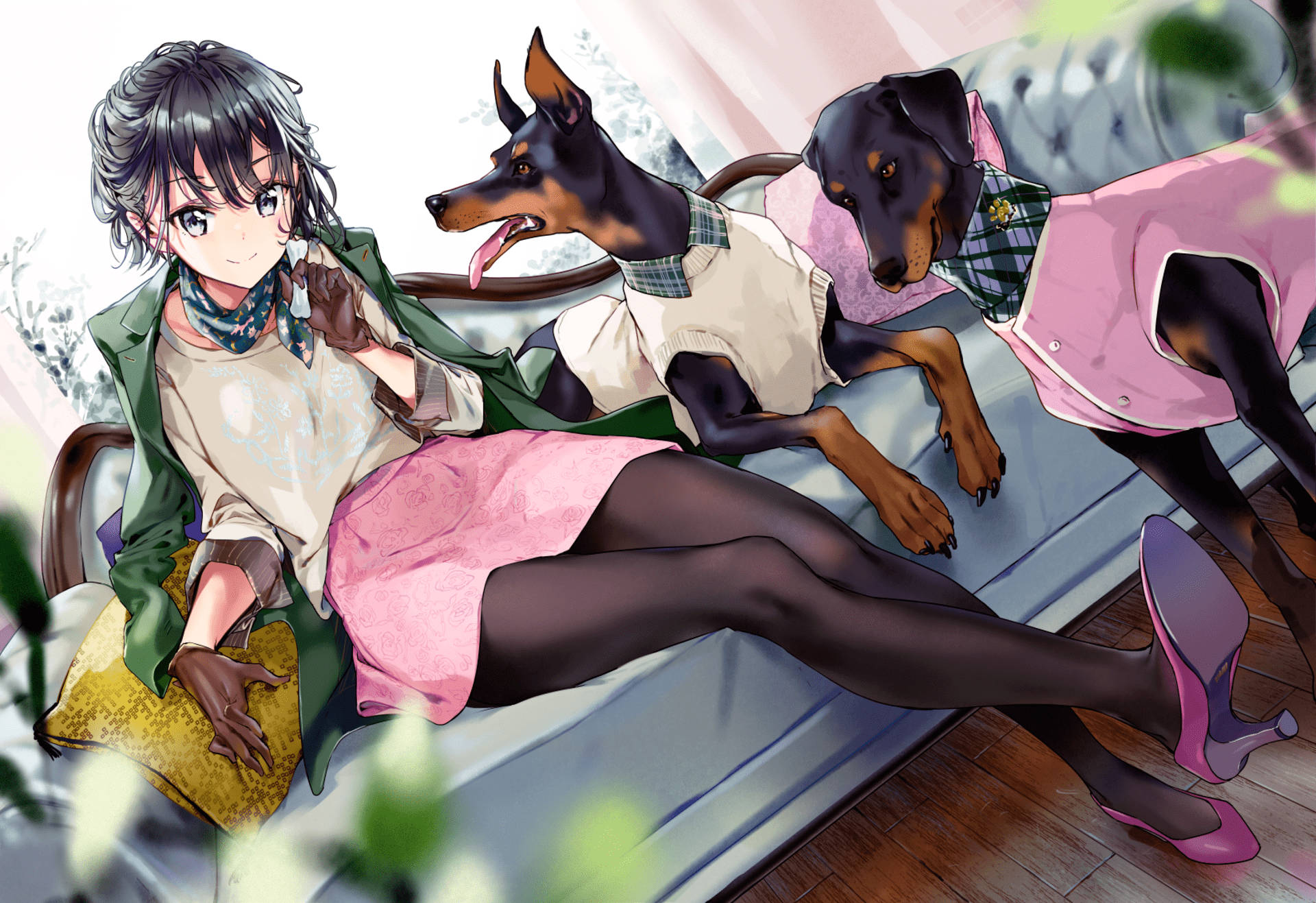 Doberman Anime Dogs With Girl