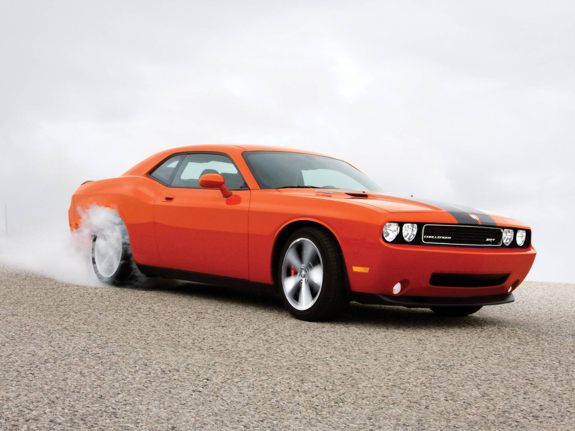Dodge Challenger Engulf In White Smoke Background