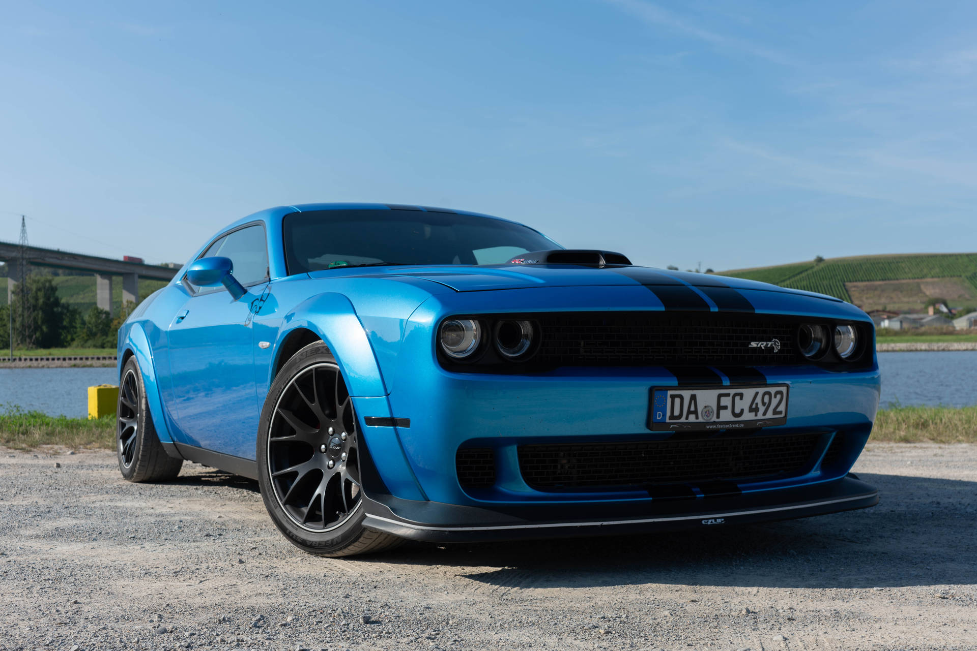 Dodge Challenger In B5 Blue Color Background