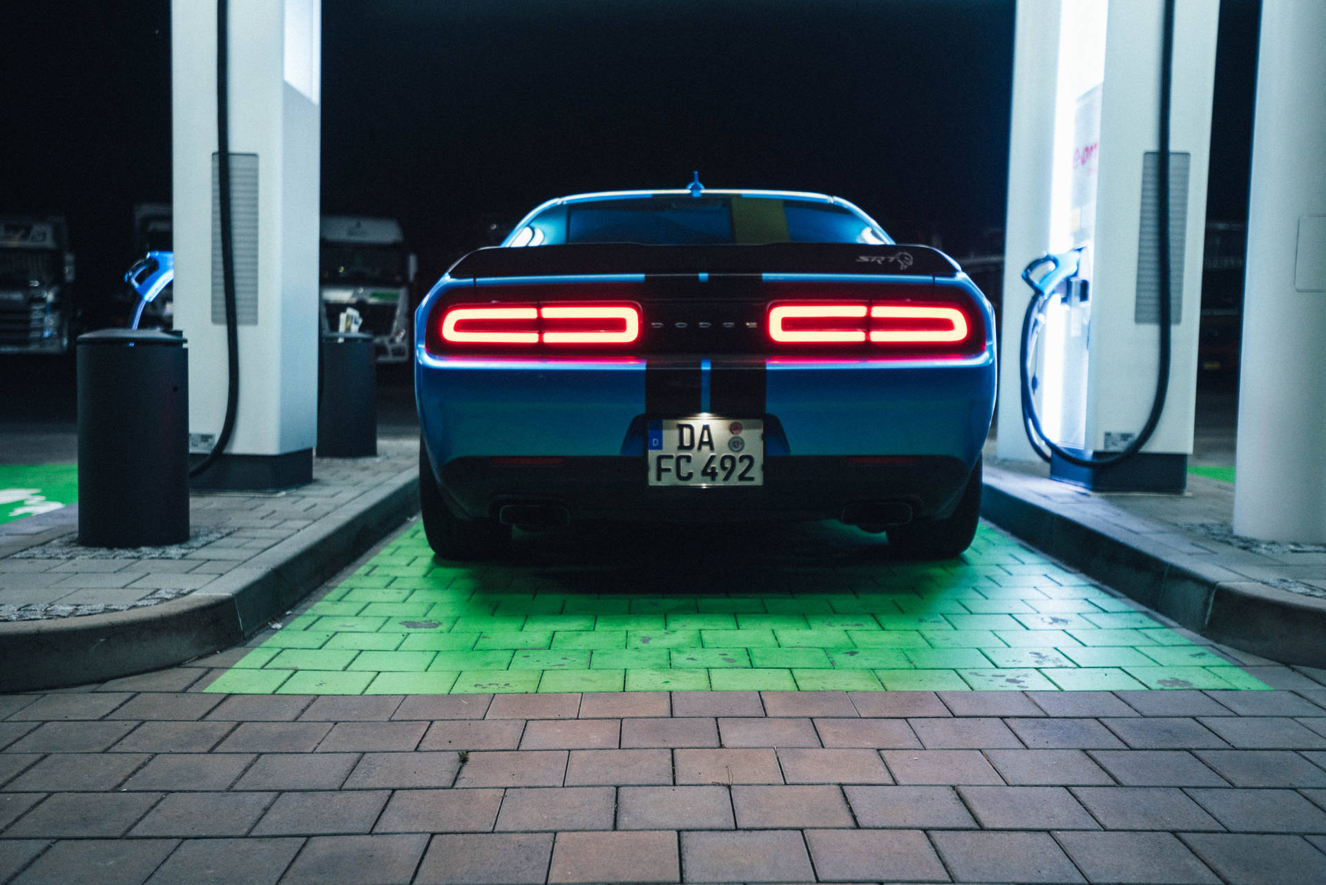 Dodge Challenger In Gas Station Background