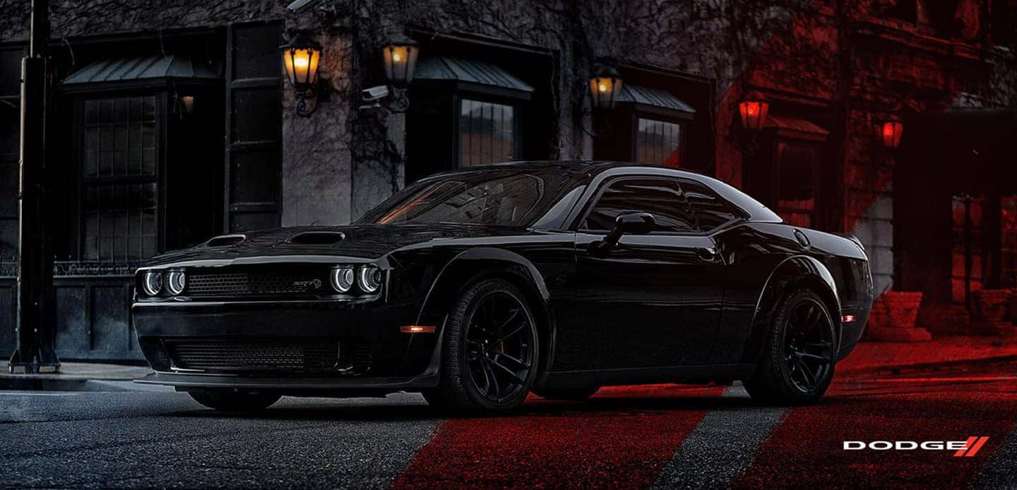 Dodge Challenger Srt - A Black Car Parked On A Street Background