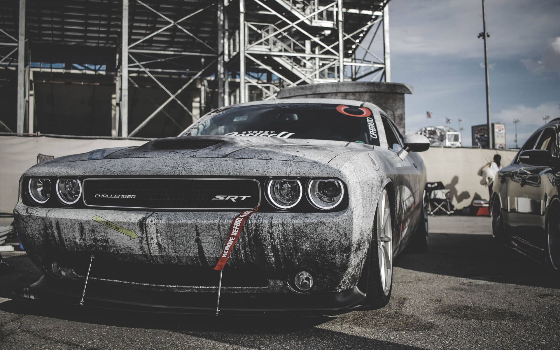 Dodge Challenger With Grungy Black Paint Background