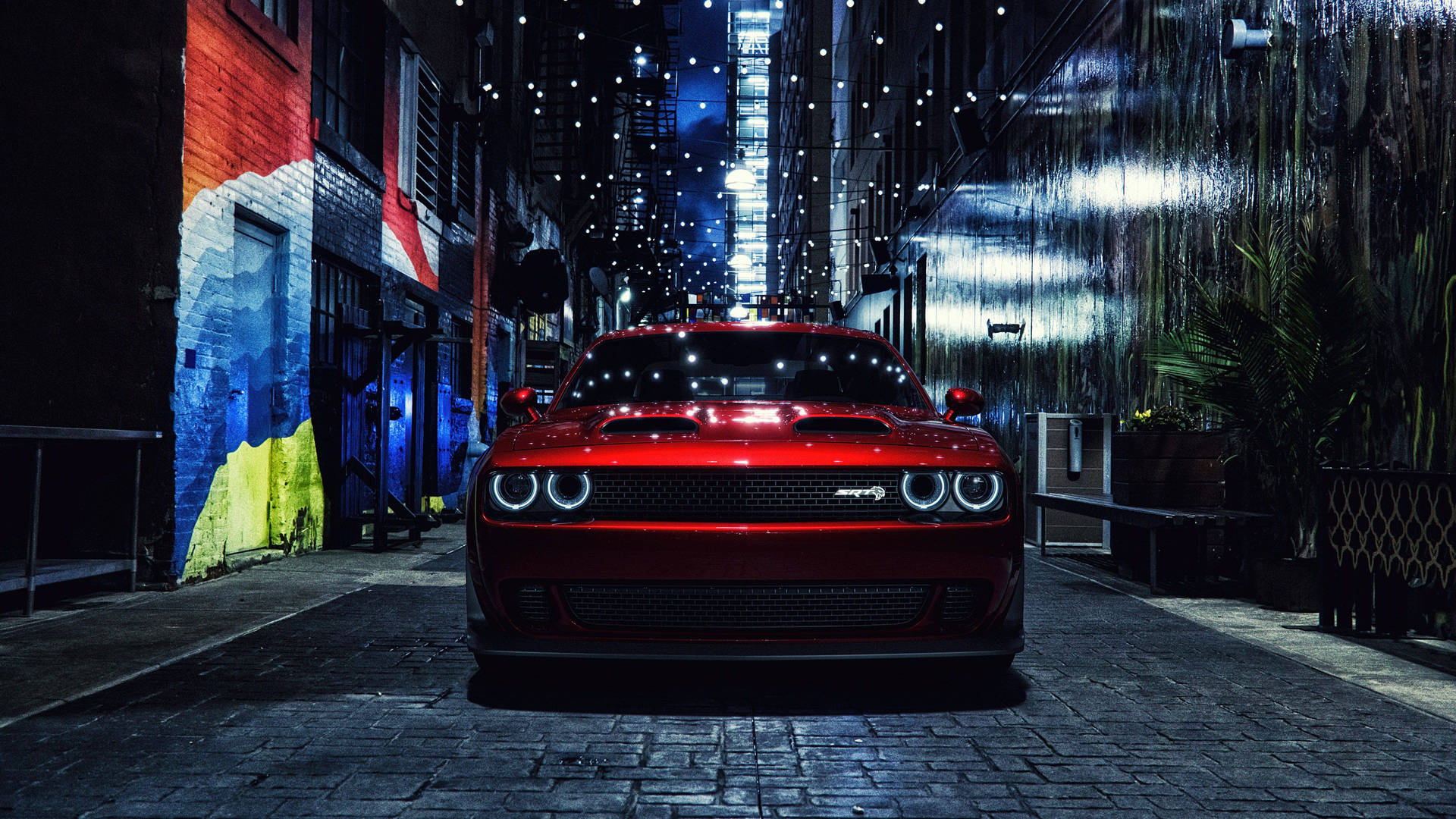 Dodge Challenger With Halo Headlights Background
