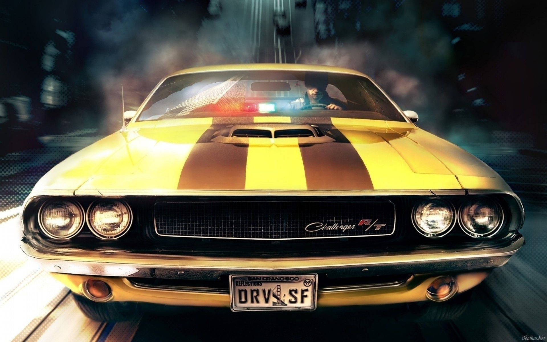 Dodge Charger Muscle Car With Stripes Background