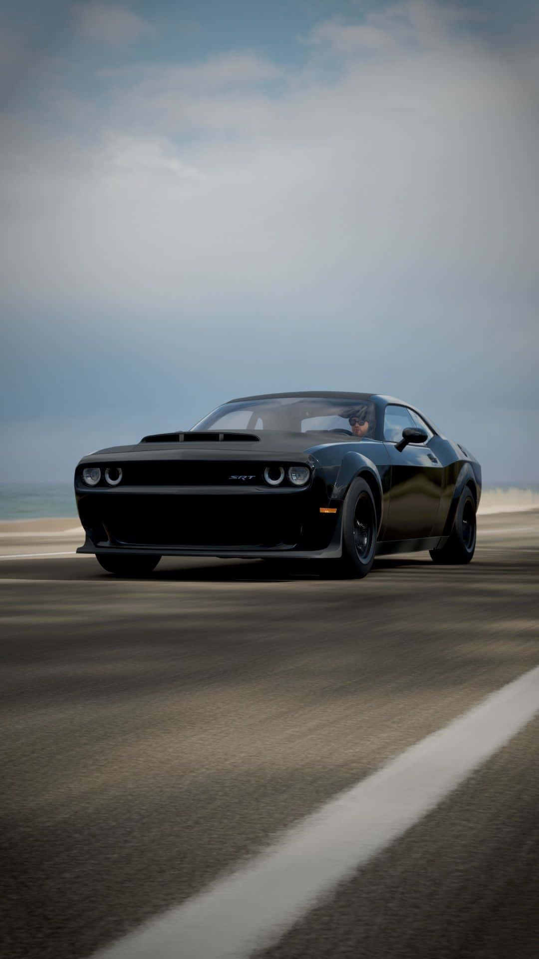 Dodge Hellcat At Road Background