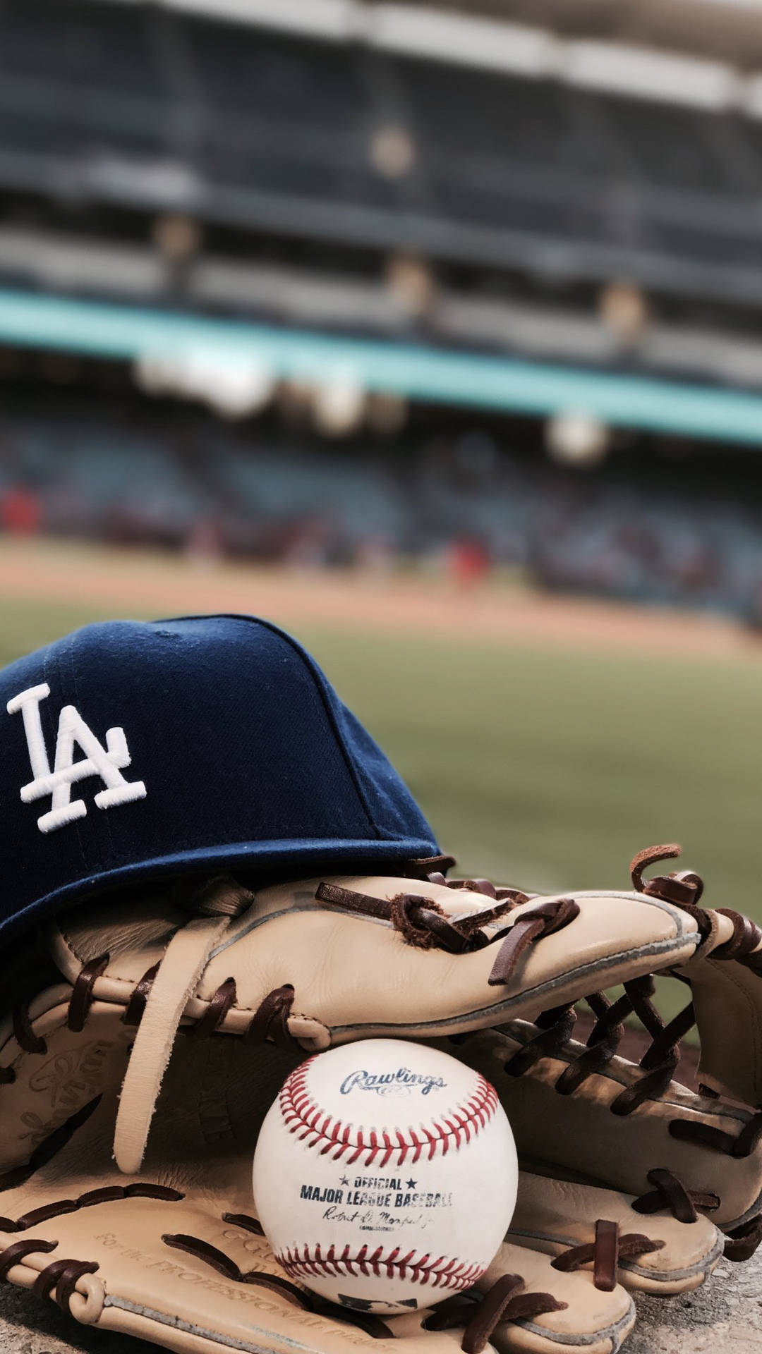 Dodgers Baseball Cap Glove Ball Background