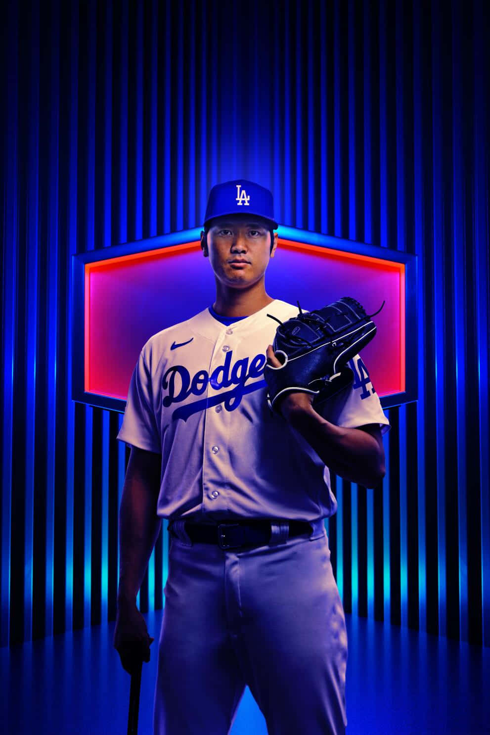 Dodgers Player Portrait Neon Lights Background