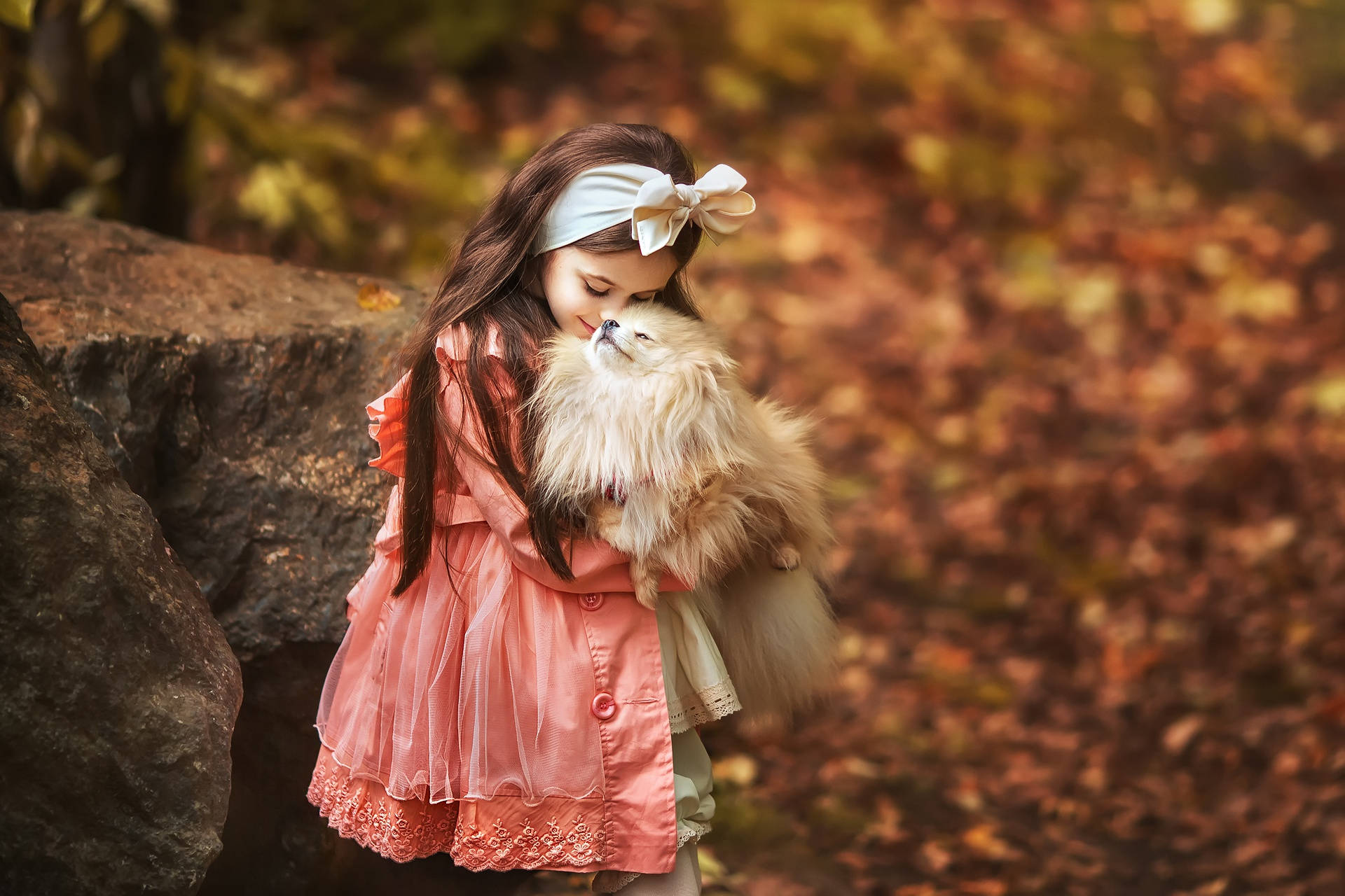 Dog And Girl Open Field Background