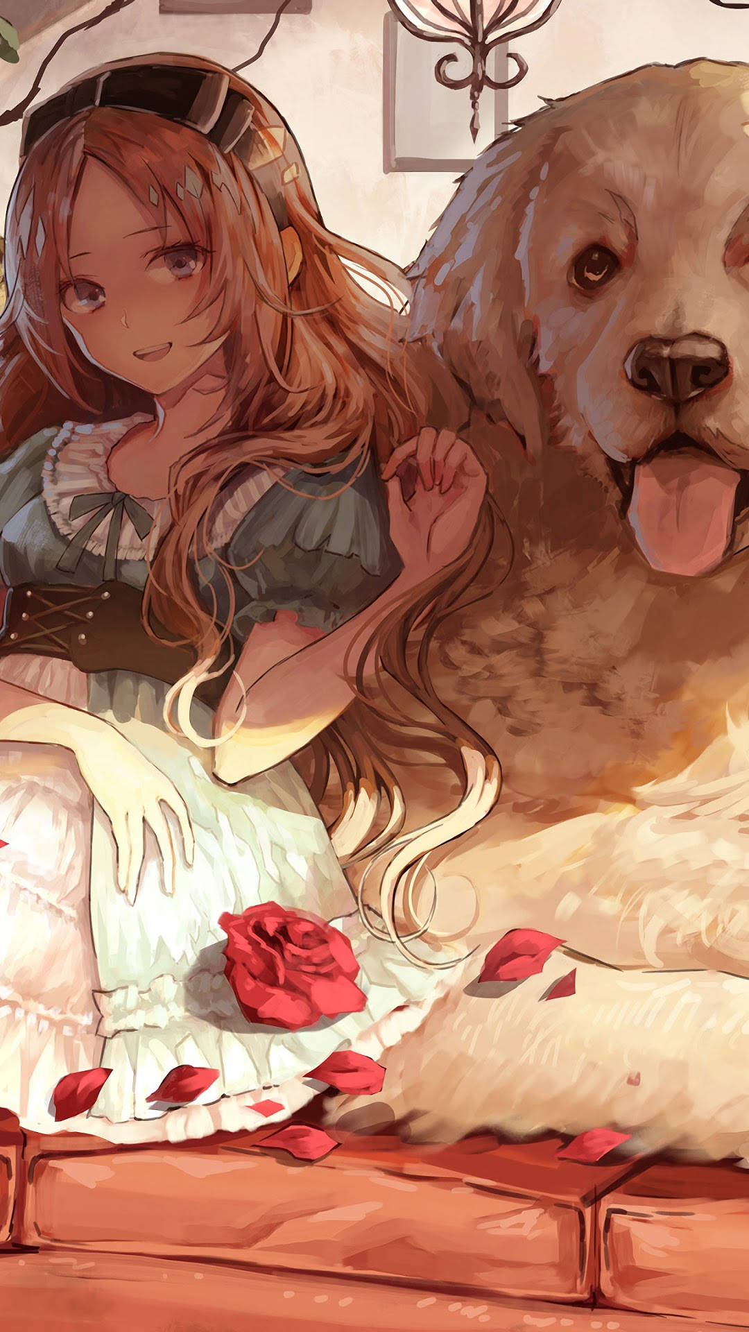 Dog And Girl Relaxing Together Background