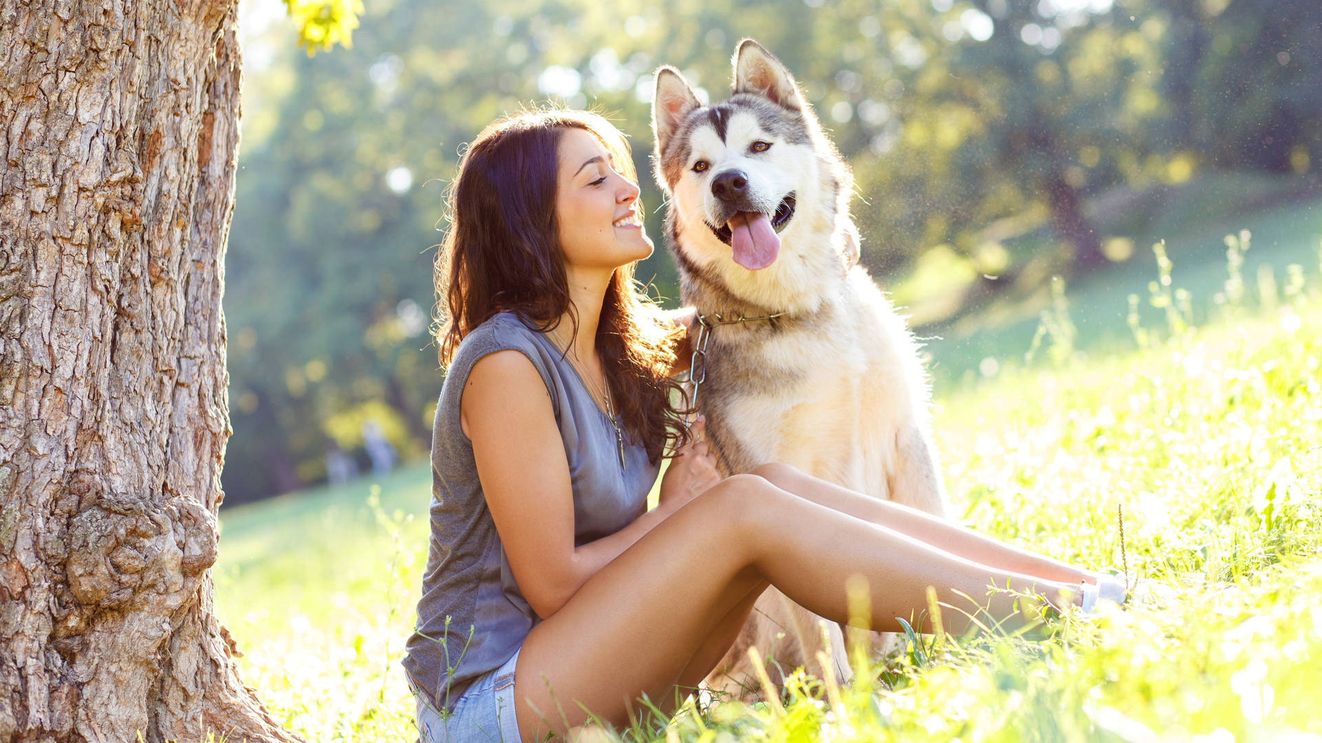 Dog And Girl Smiling Together Background