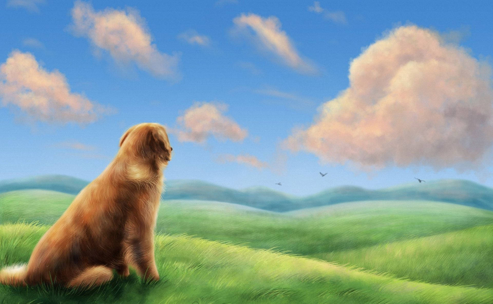 Dog Art On Hill Background
