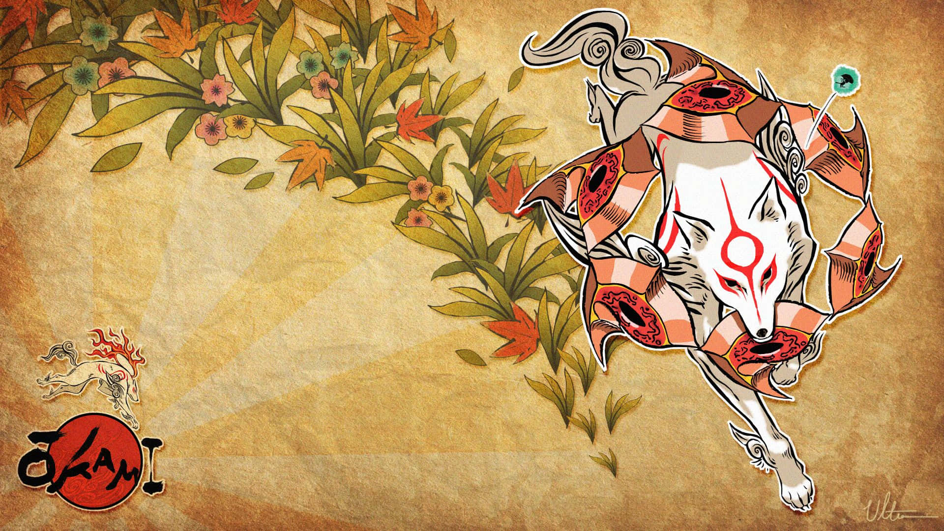 Dog In Red Scarf Okami Hd Background