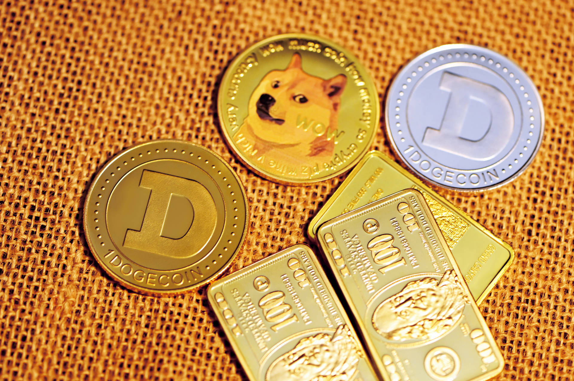 Dogecoin And Gold Dollars Background