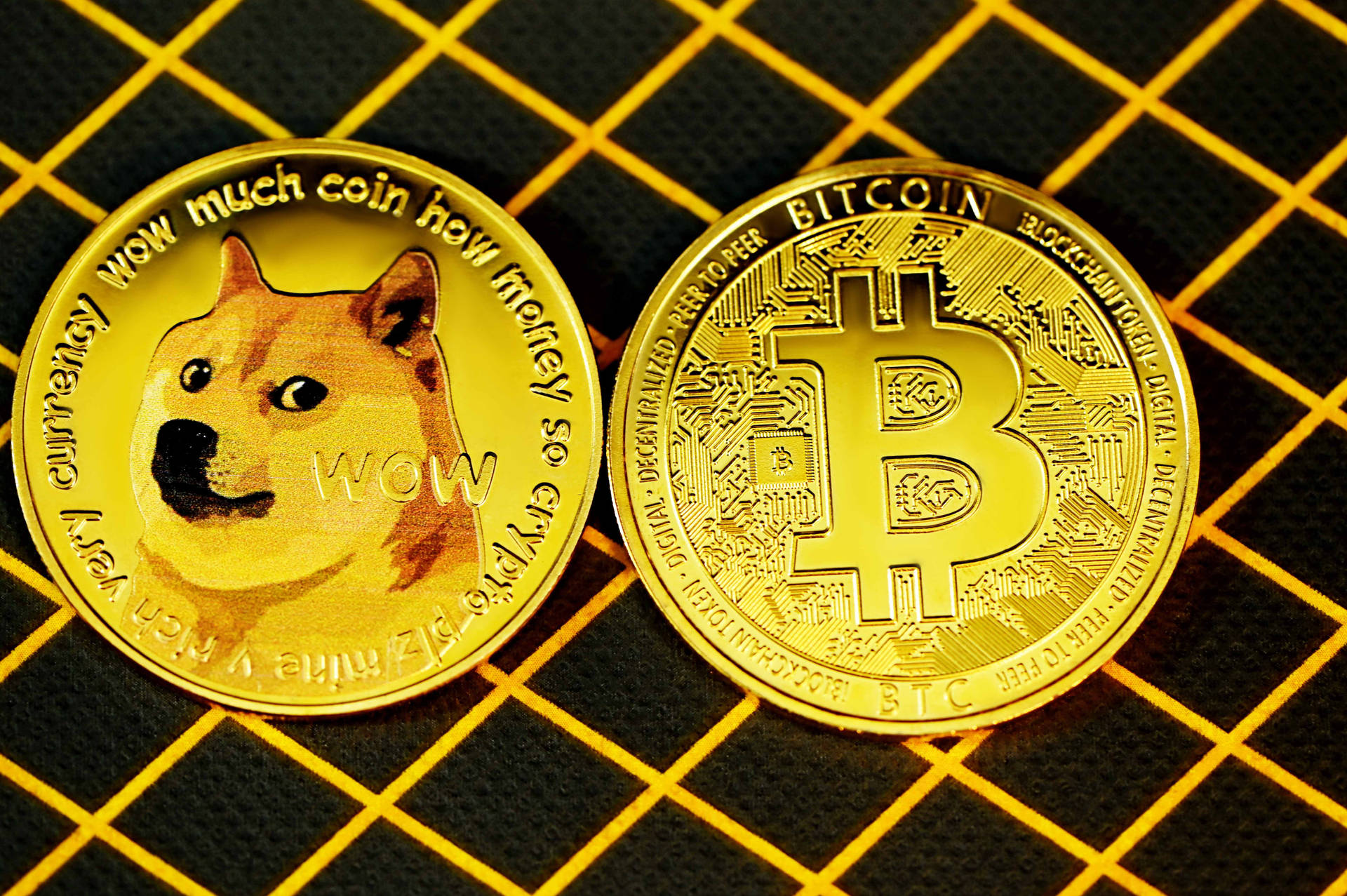 Dogecoin Bitcoin Diagonal Grid Lines Background