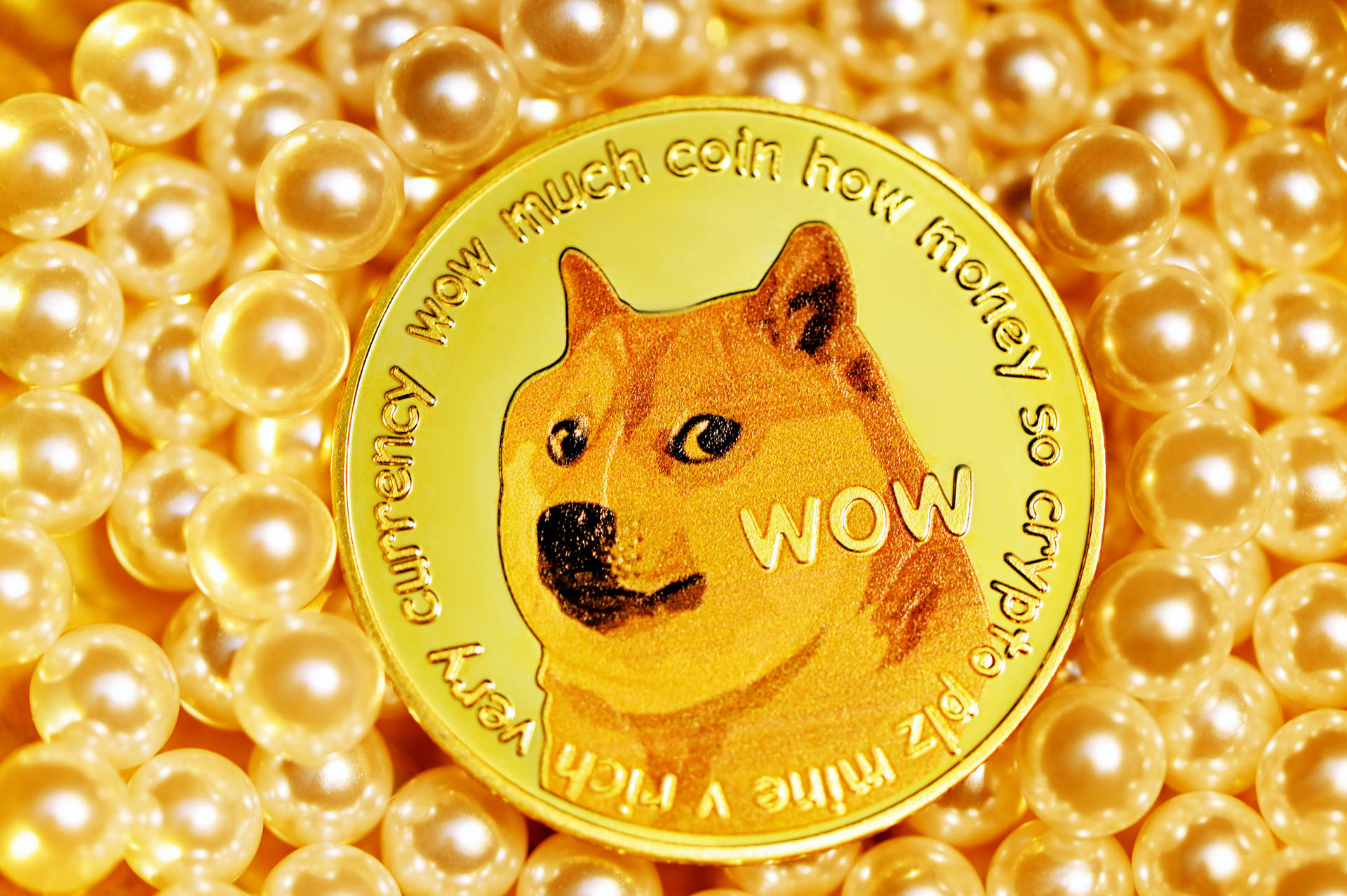 Dogecoin In Glowing Pearls Background