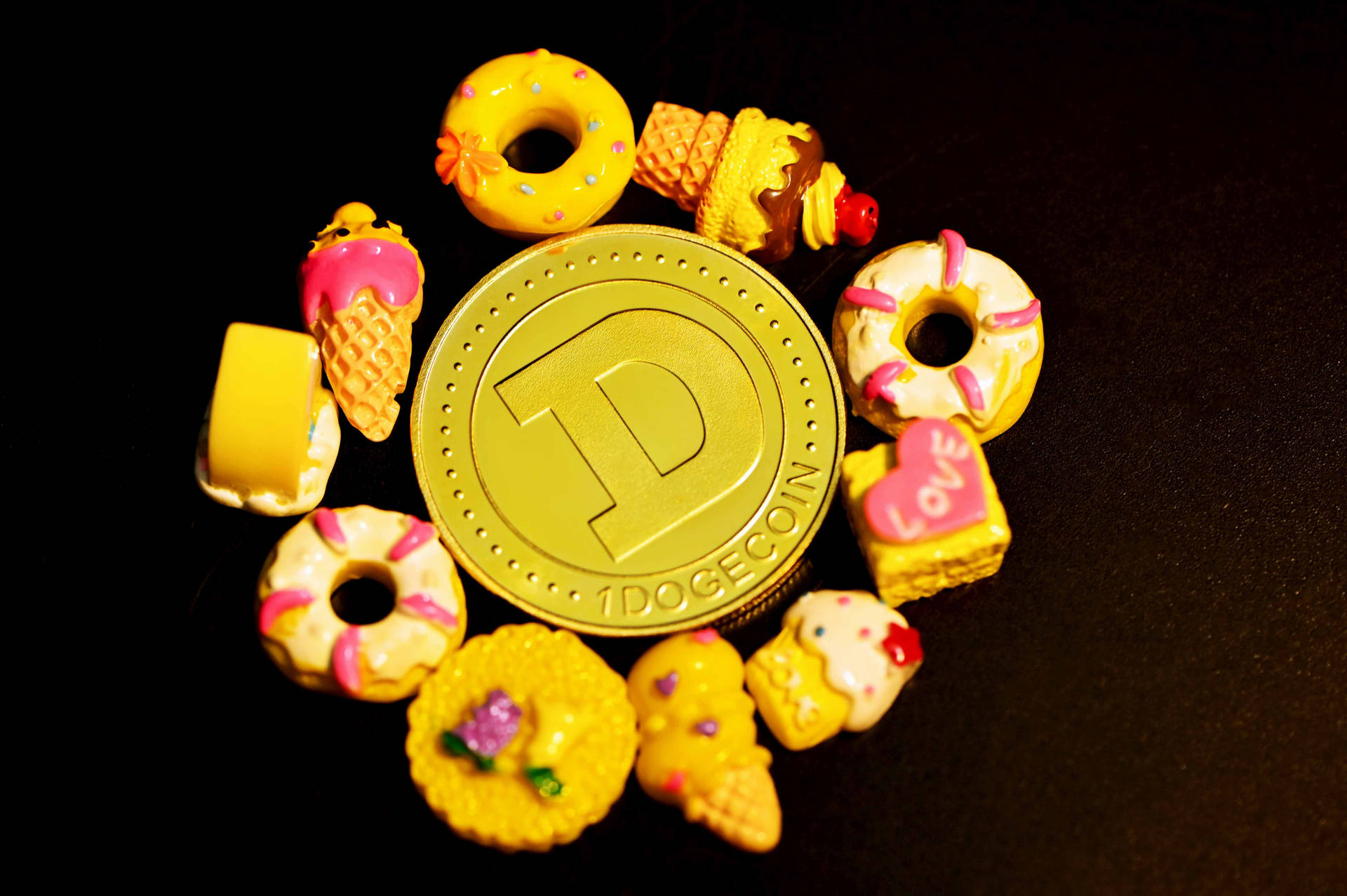 Dogecoin Sweets Black Background
