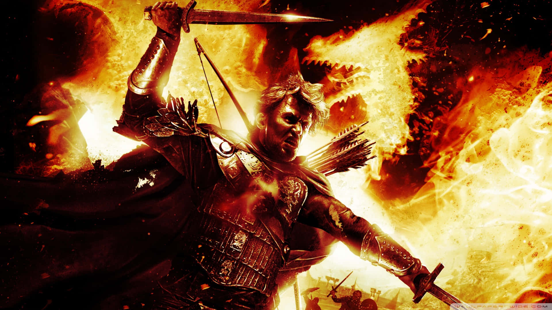 Dogmatic Warrior Holding Swords Background