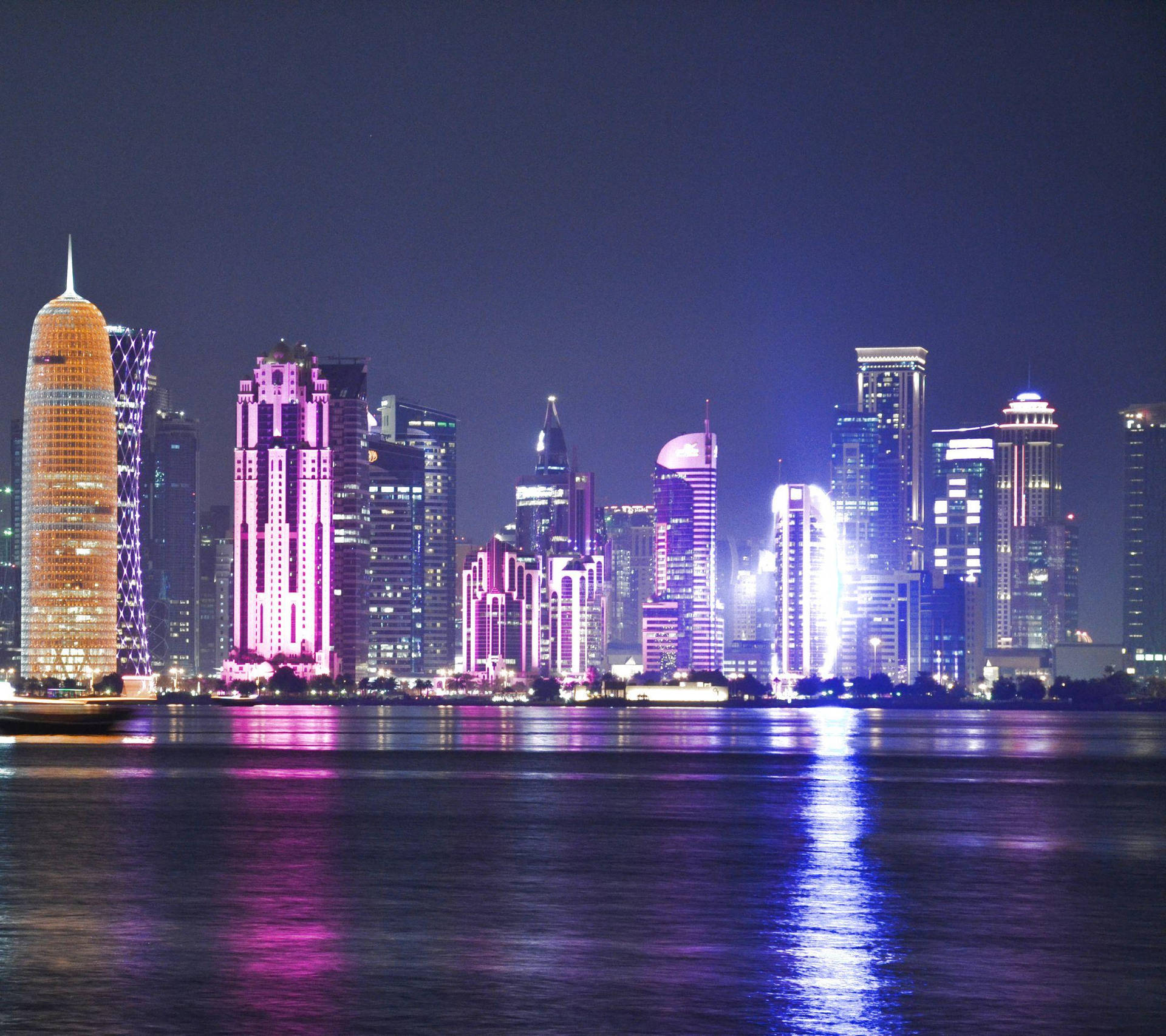 Doha City Pink Blue Yellow Background