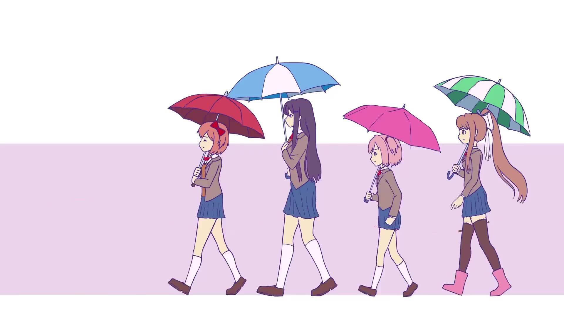 Doki Doki Literature Club Girls With Umbrellas Background