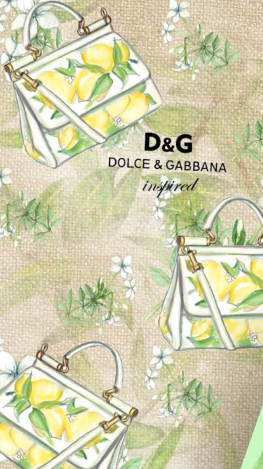 Dolce And Gabba Bags With Fruits And Leaves Background