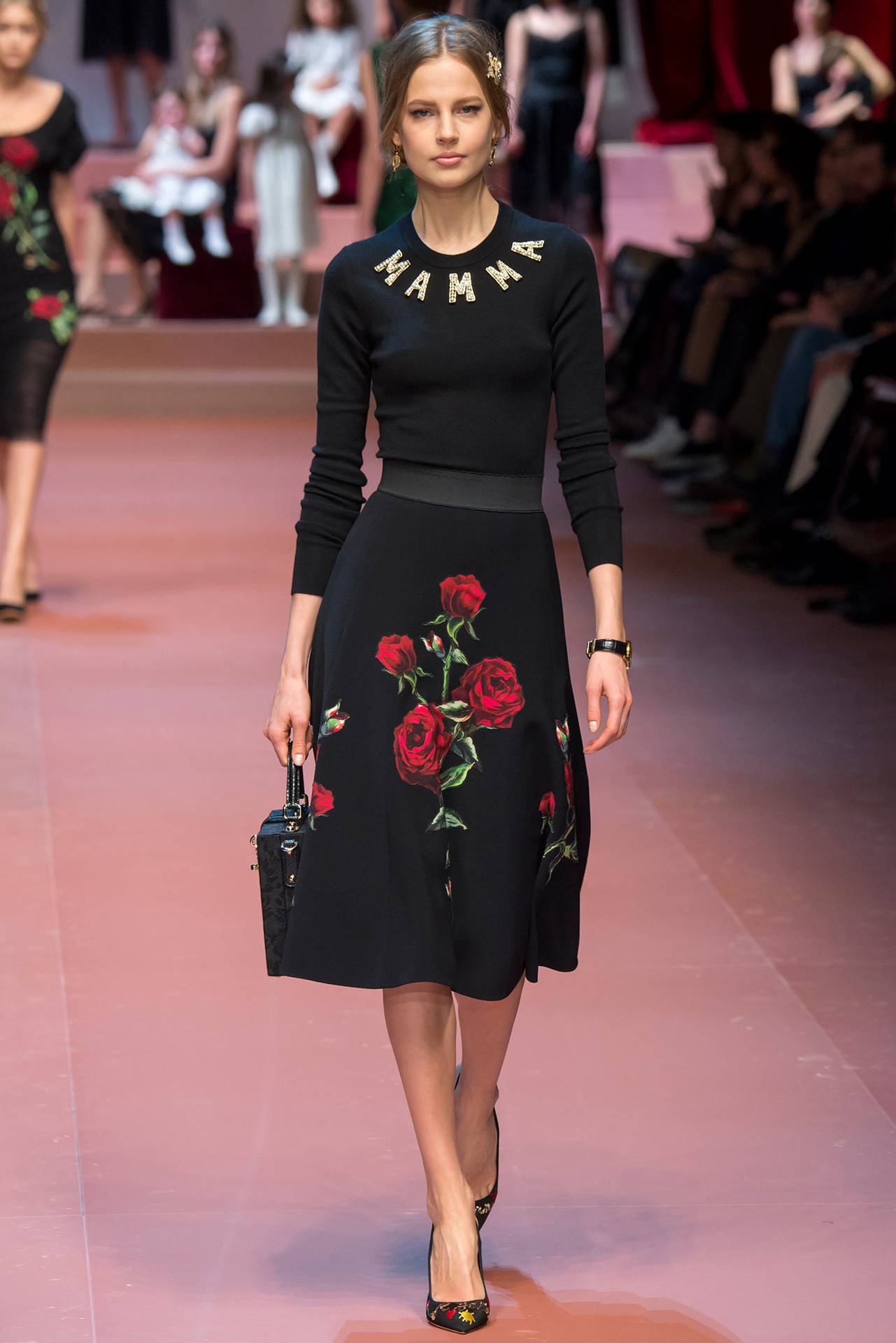 Dolce And Gabbana Model In Black Flowery Dress