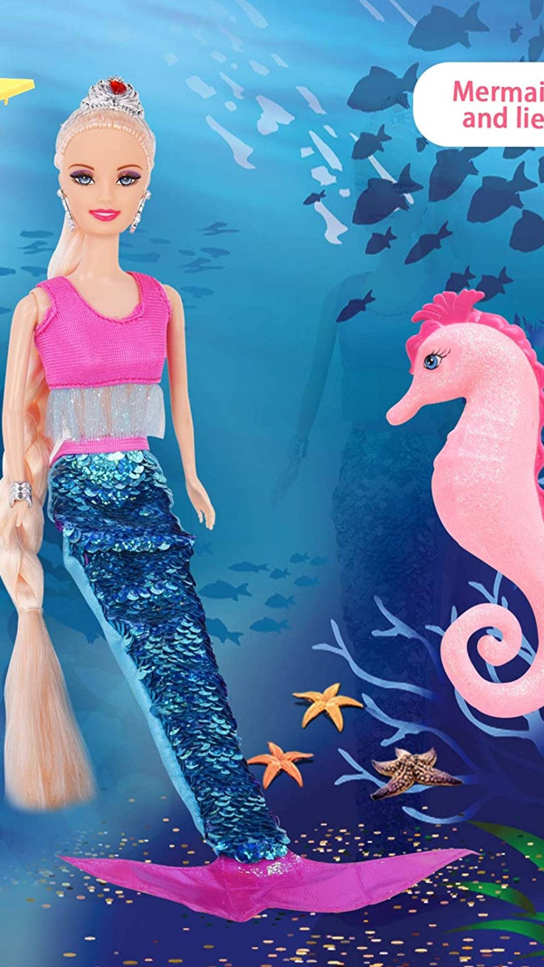 Doll Barbie Mermaid With Seahorse Background