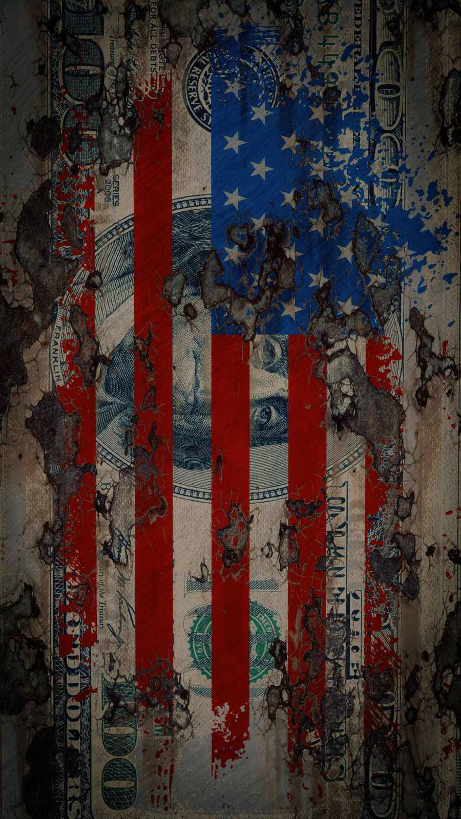 Dollar Bill And The Flag Of America Iphone Background