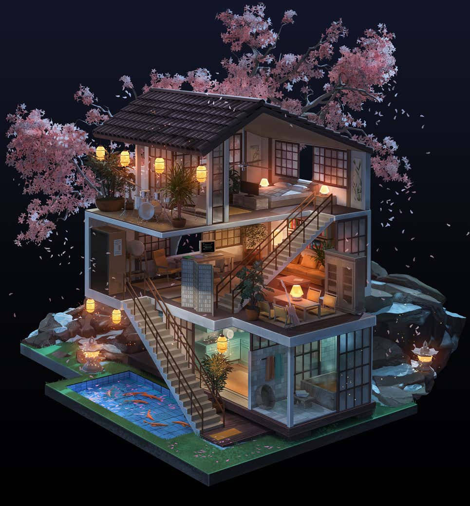 Dollhouse 3d Art Japanese Background