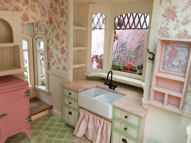 Dollhouse Pink Kitchen Background