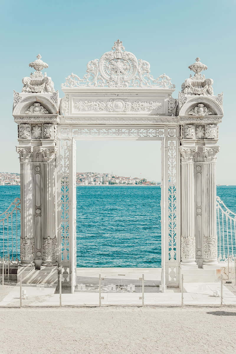 Dolmabahce Palace Pillar With Blue Ocean