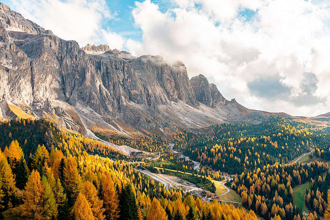 Dolomite Mountain Beautiful Autumn Desktop Background