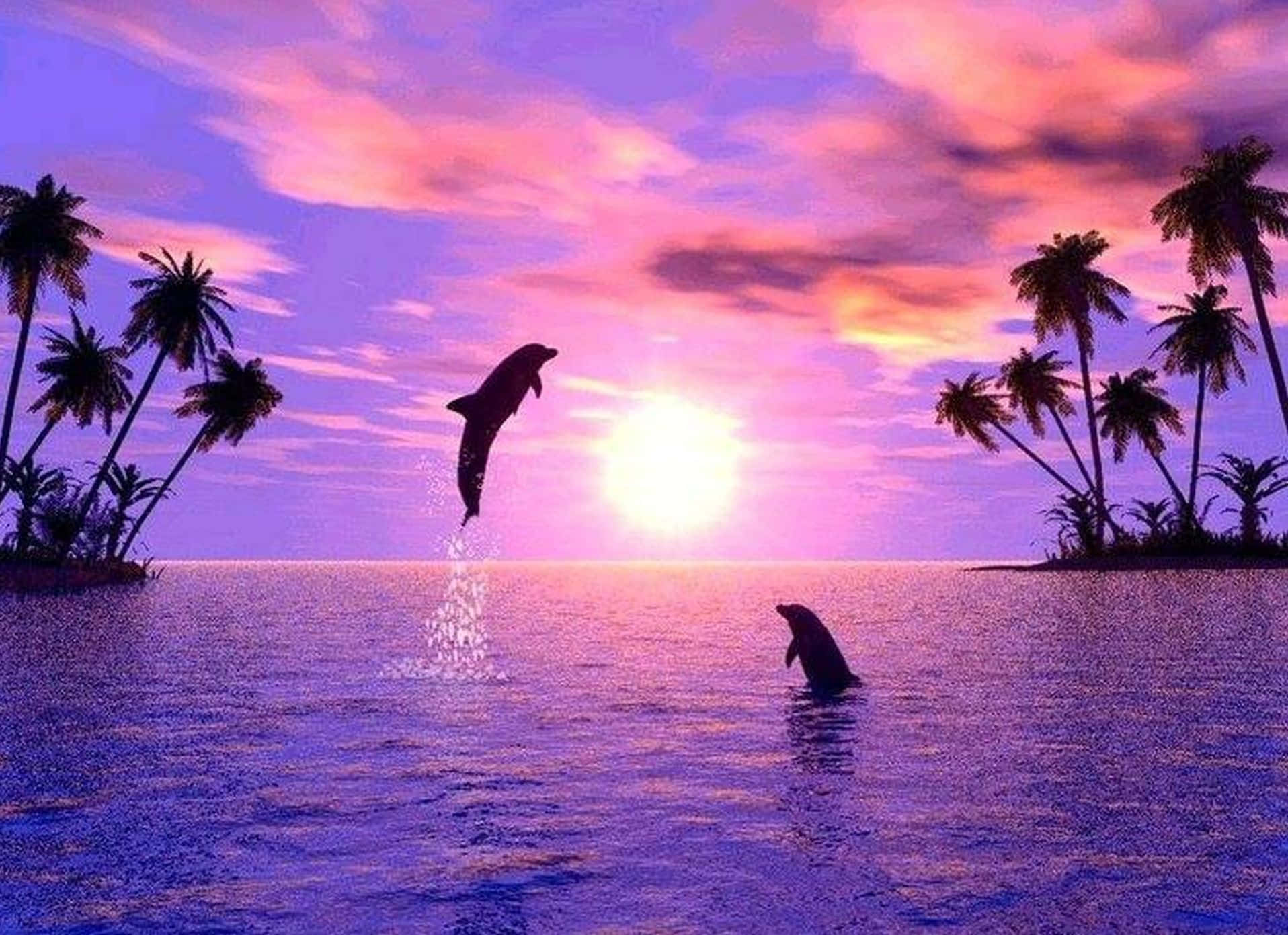 Dolphin Playing Against Purple Sunset