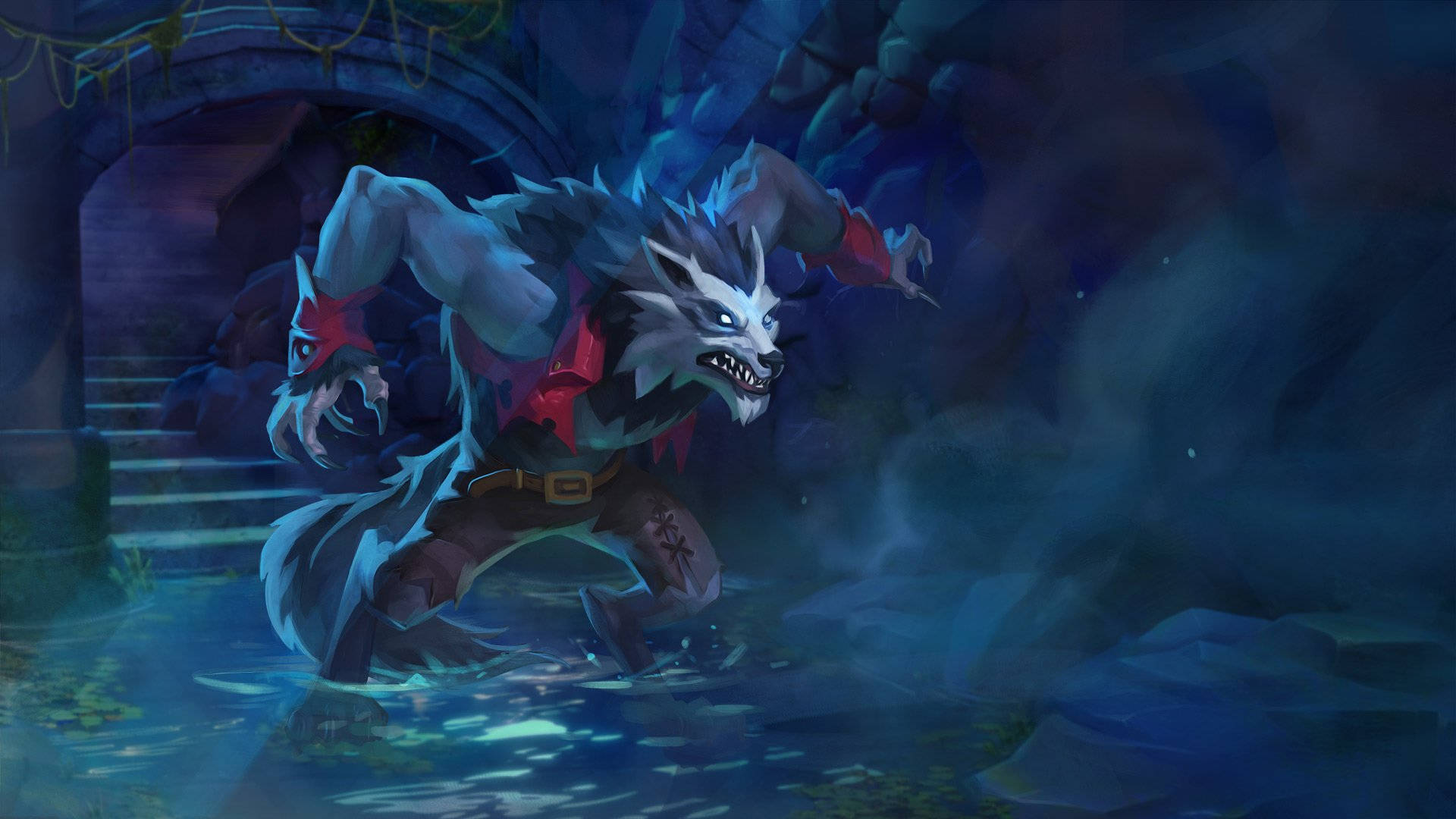 Dominating Wolf Monster In Old School Runescape Background