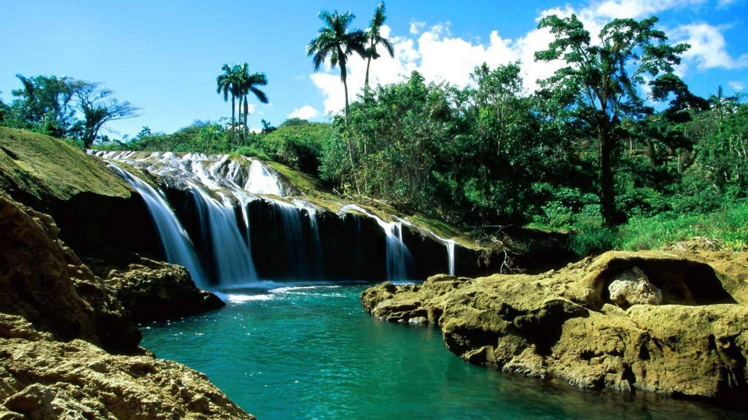 Dominica Lake And Waterfalls Background