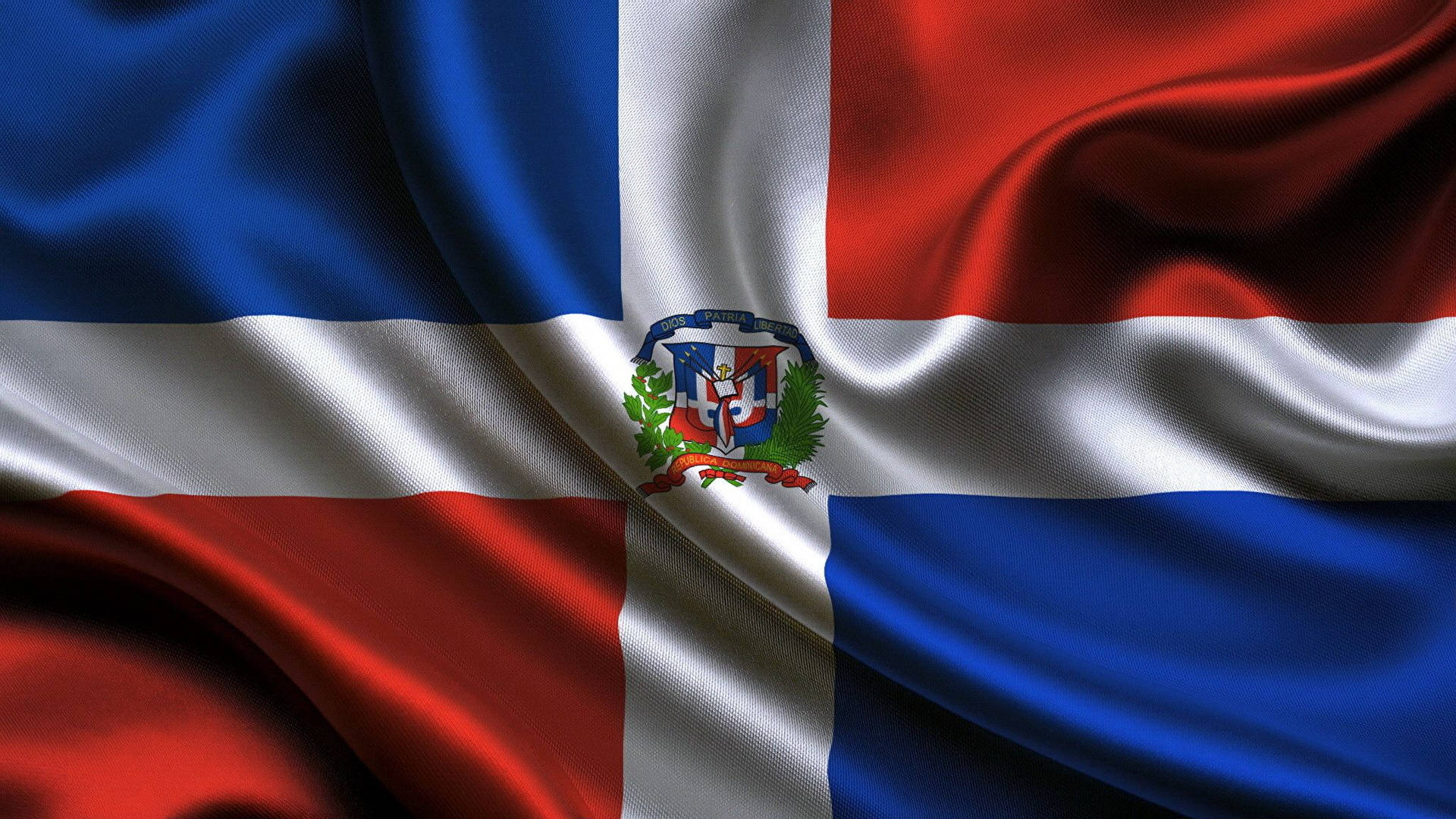 Dominican Republic Flag In Silk Background