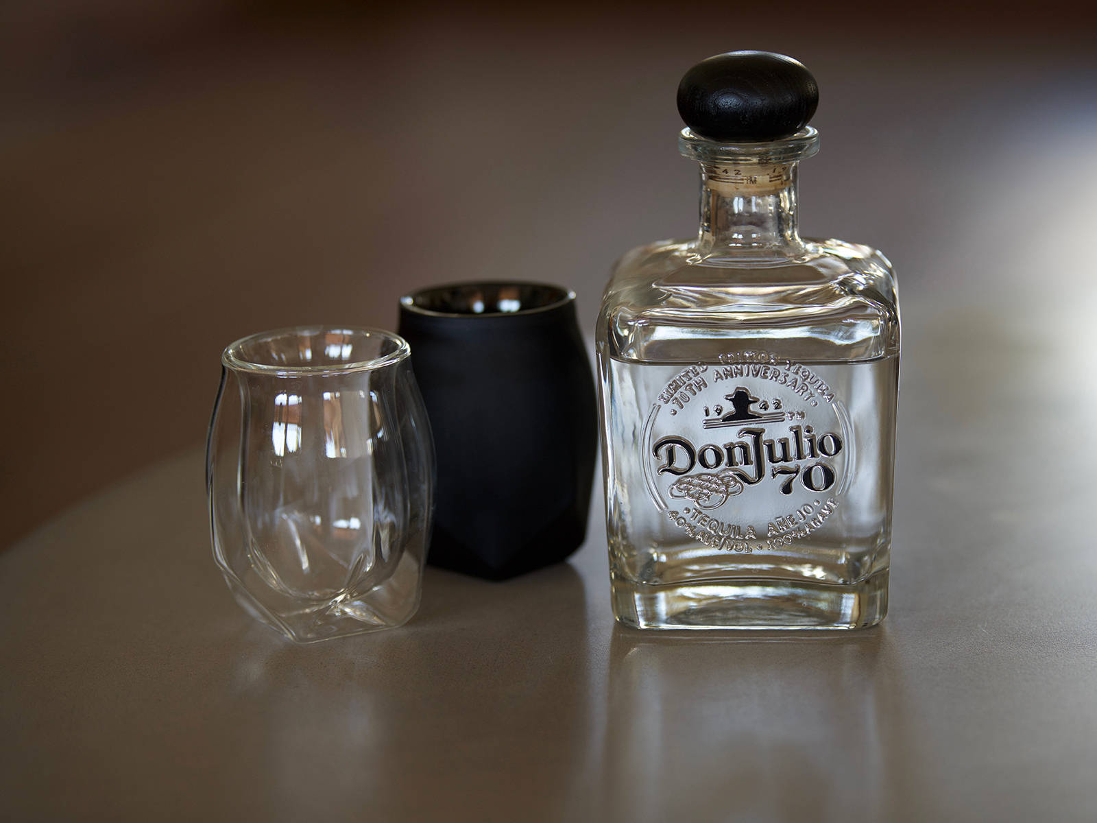 Don Julio Tequila With Crystal And Black Glasses