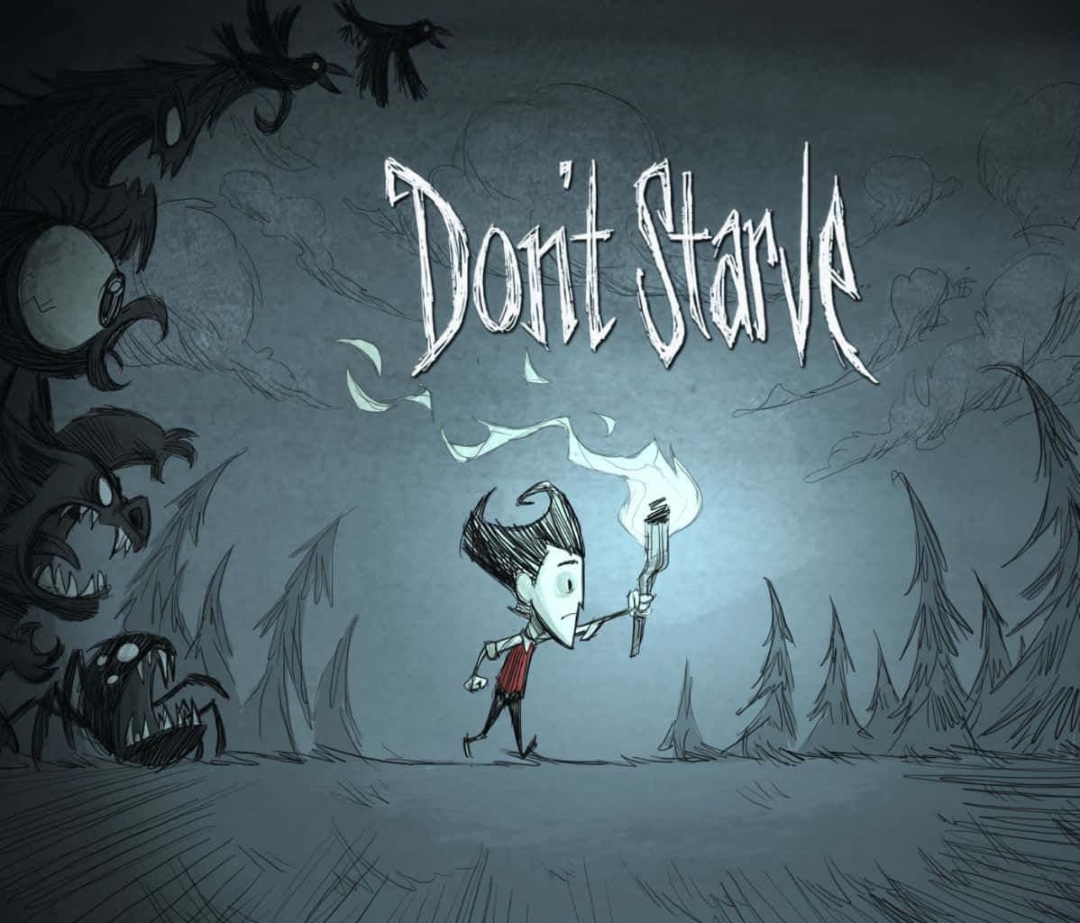 Don't Stare Is A Video Game With A Character Holding A Torch Background