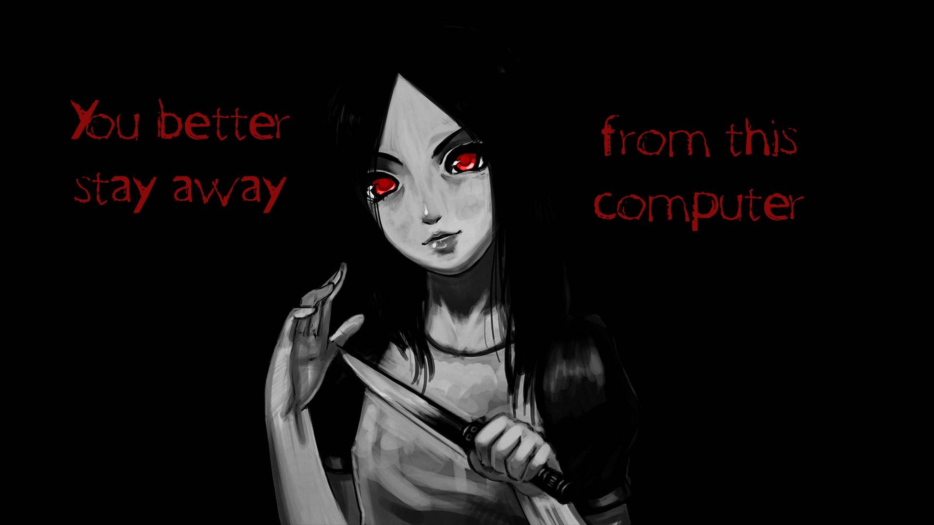 Don't Touch My Computer Holding Knife Background