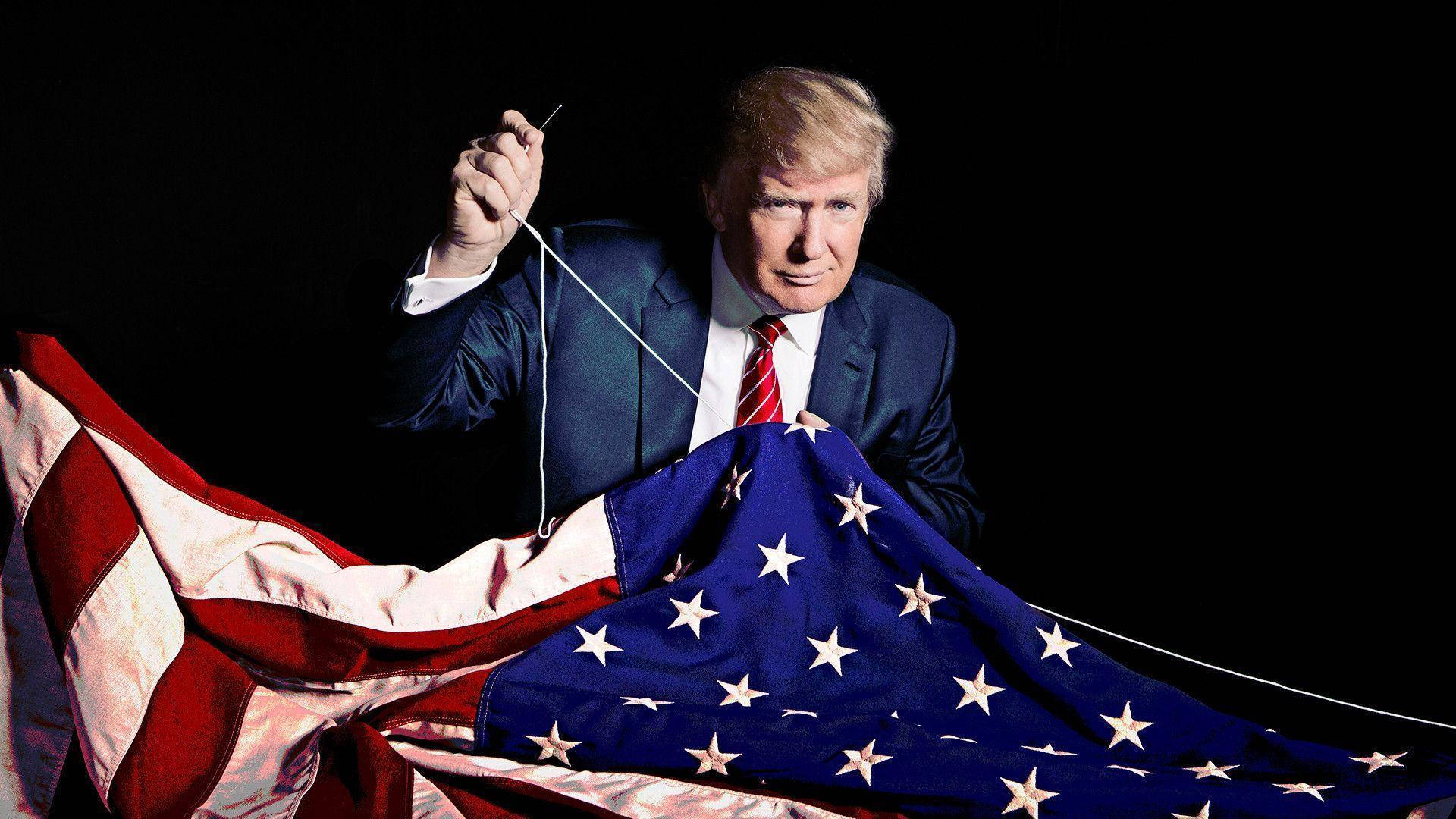 Donald Trump Stitching The American Flag Background