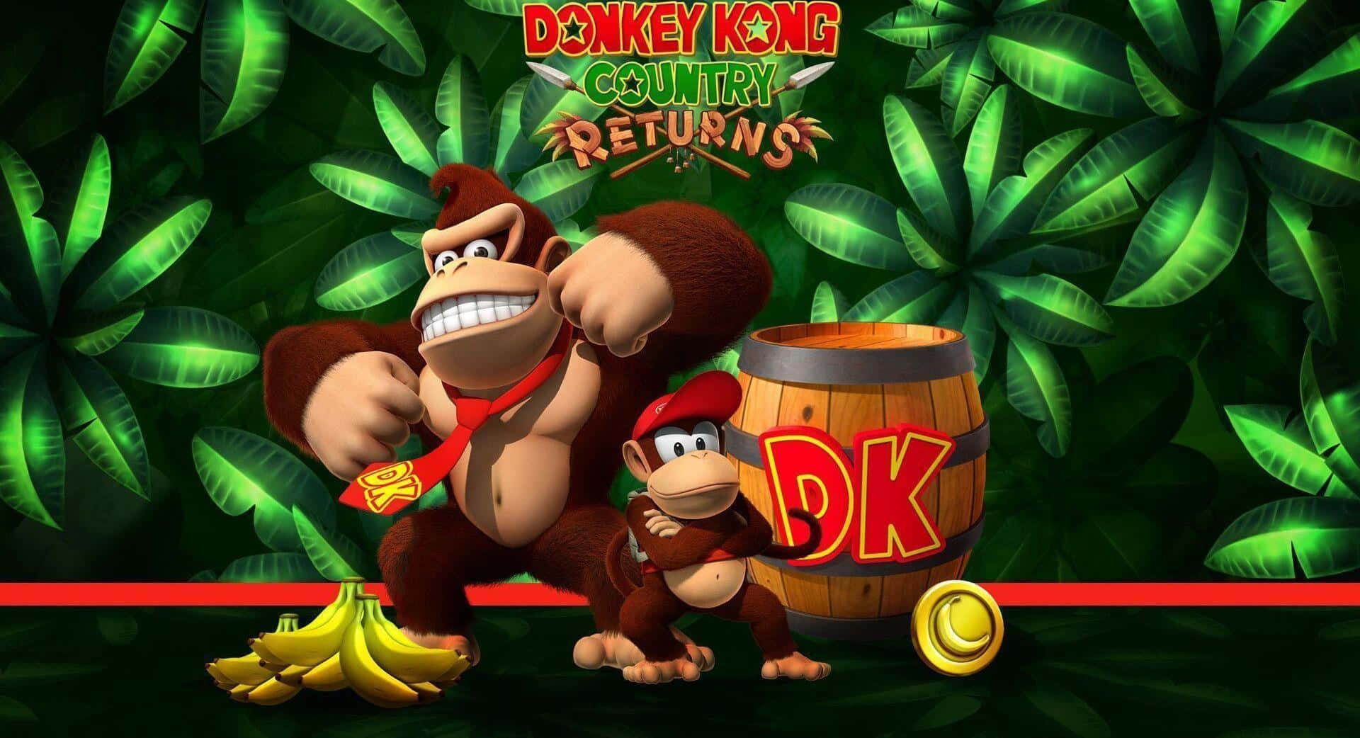 Donkey Kong Leaping Through The Air With Giant Fists Ready Background