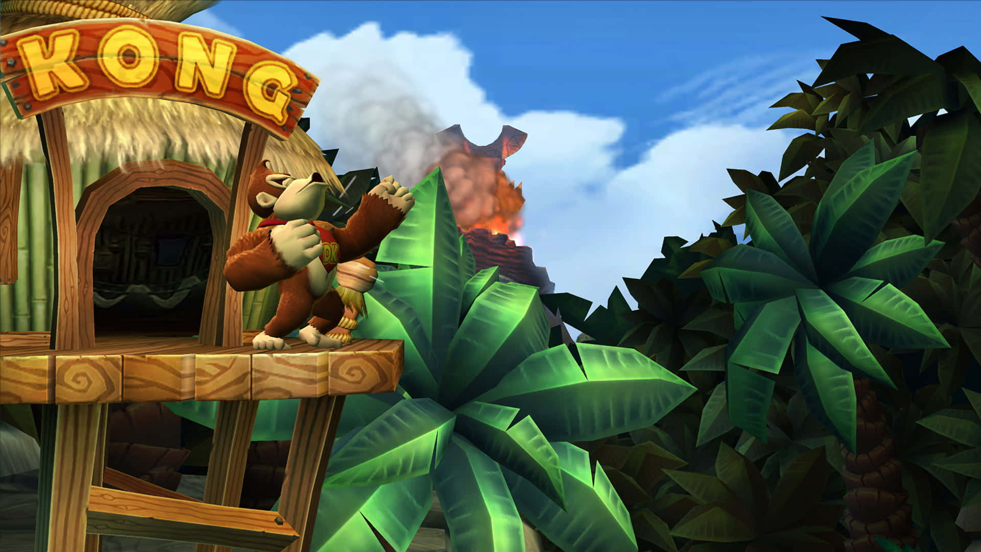 Donkey Kong Standing Heroically In A Jungle Environment Background