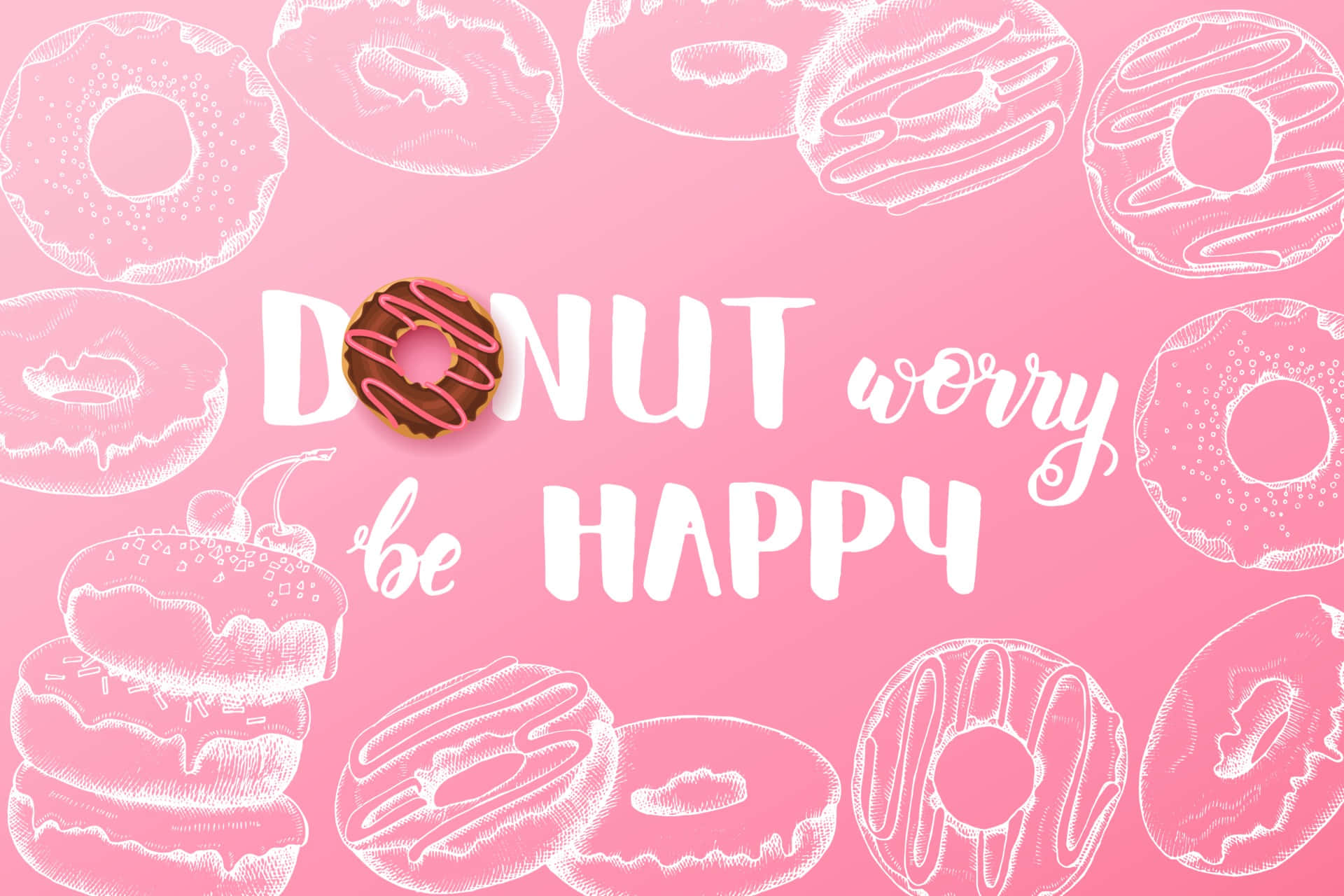 Donuts On A Pink Background With The Words Donut Worry Be Happy