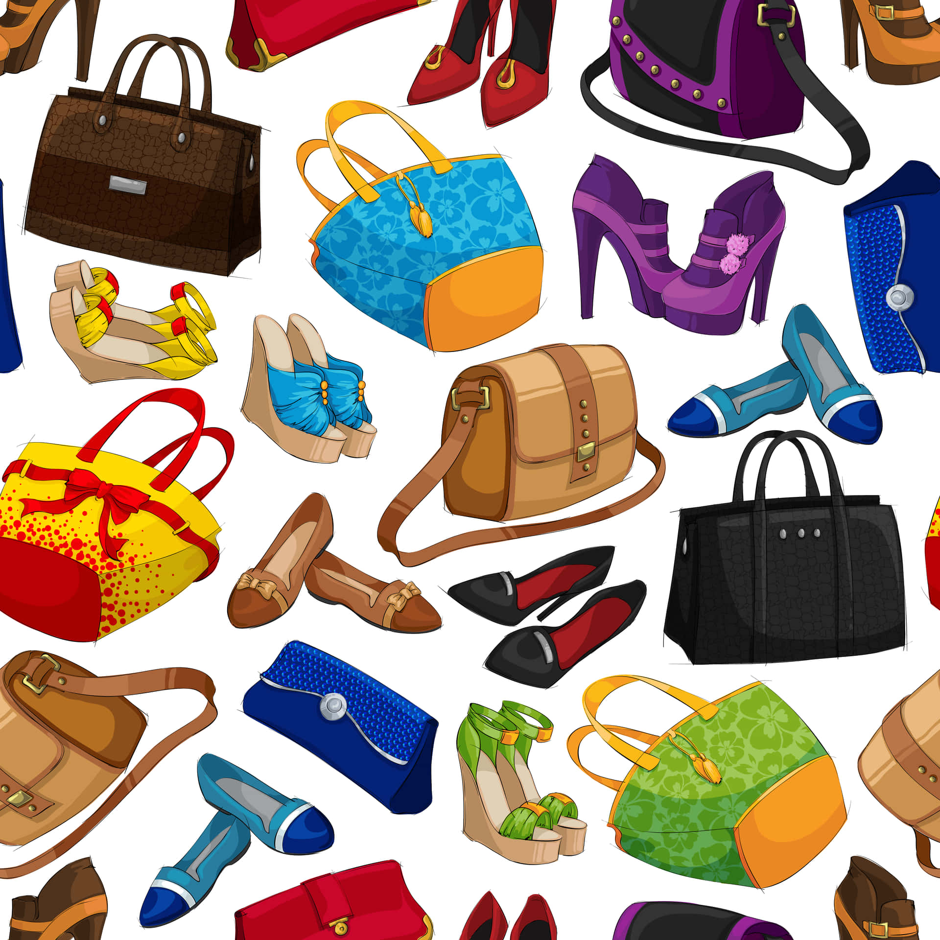 Doodle Art Of Handbags And Shoes