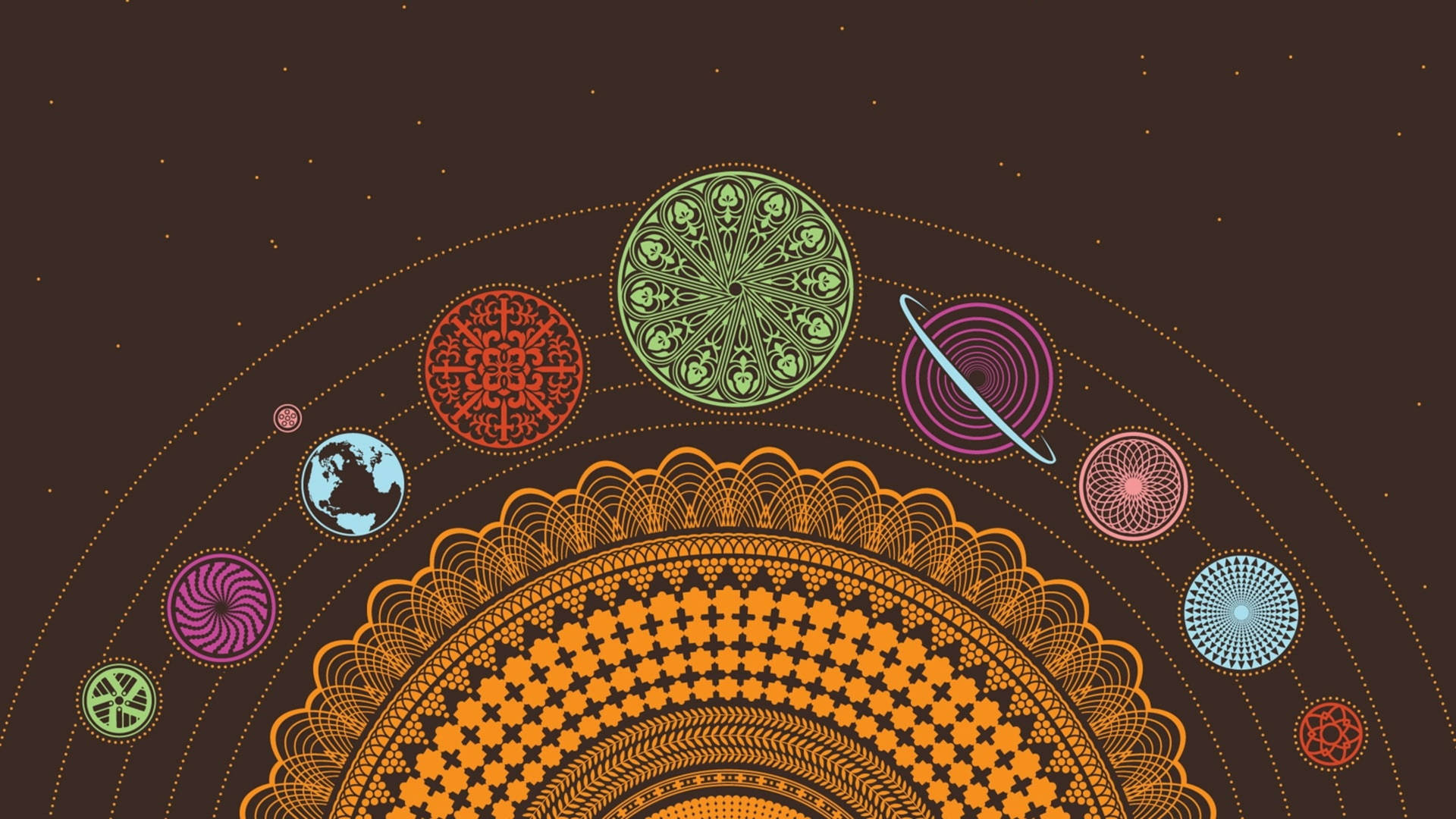 Doodle Mandala Solar System Background