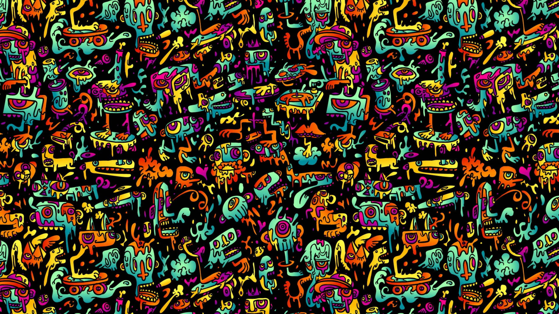 Doodle Monsters Multicolored Background