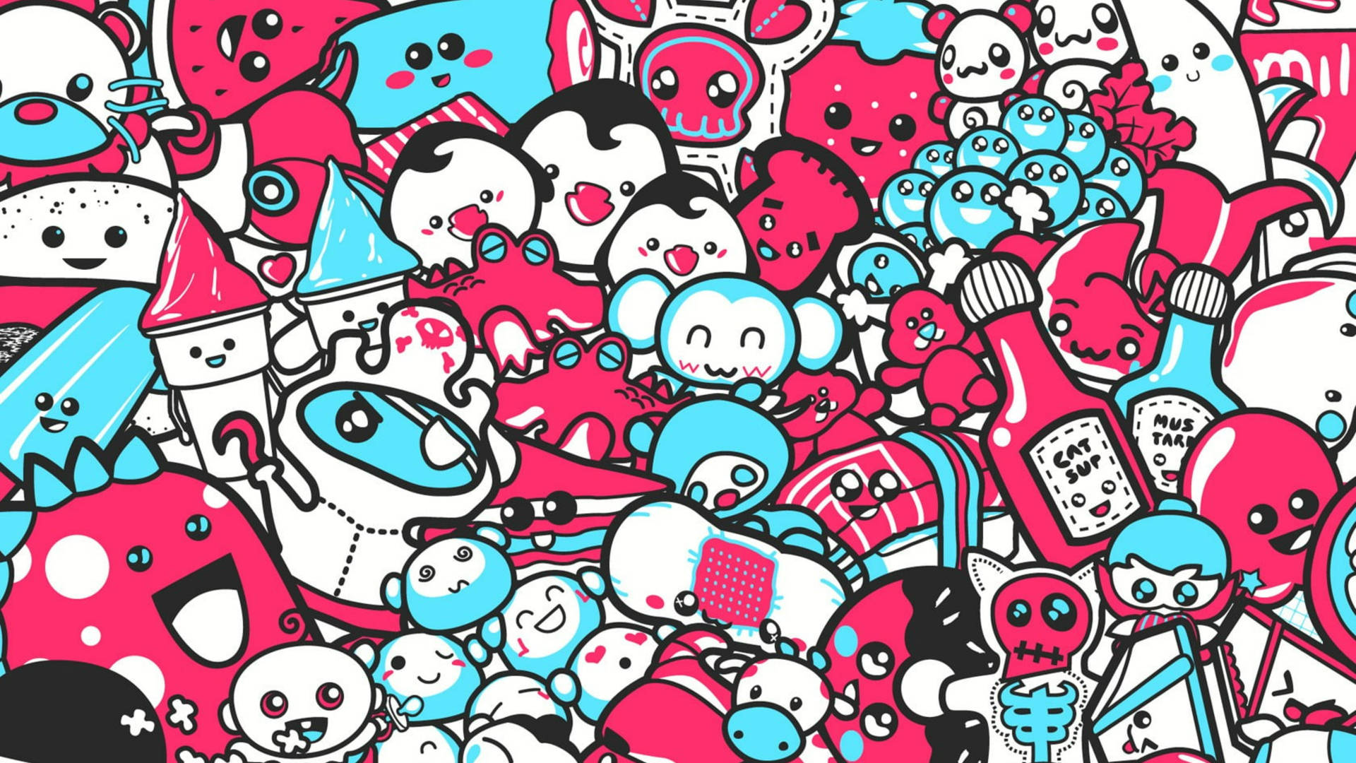 Doodle Pink And Blue Cartoon Background