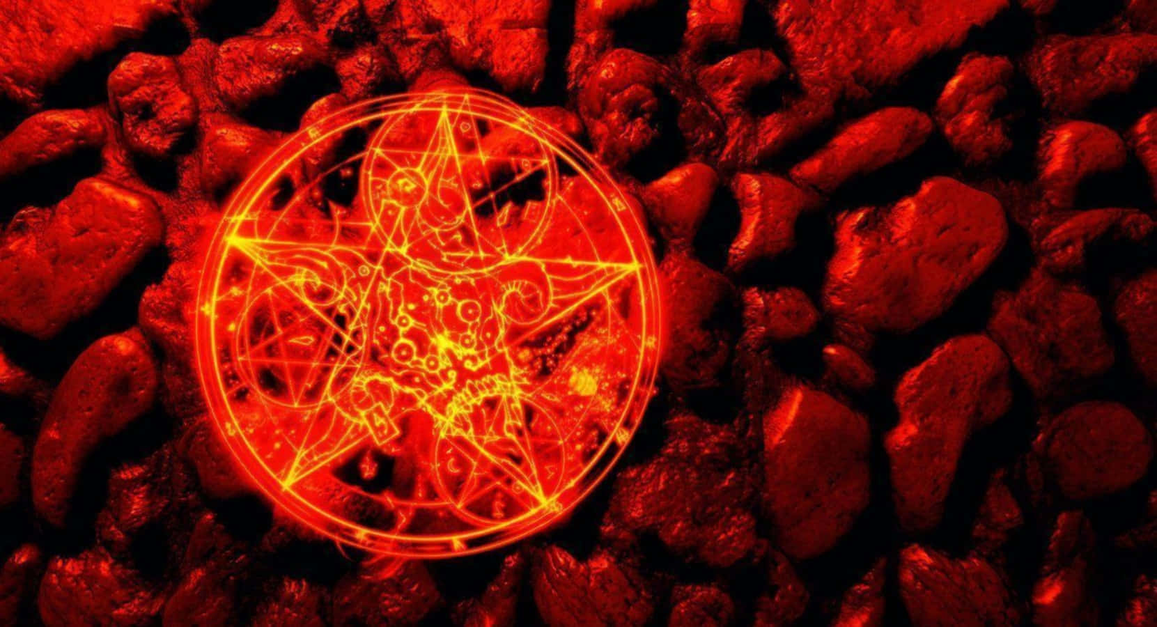 Doom 3 Red Teleportation Pentagram On The Ground Background