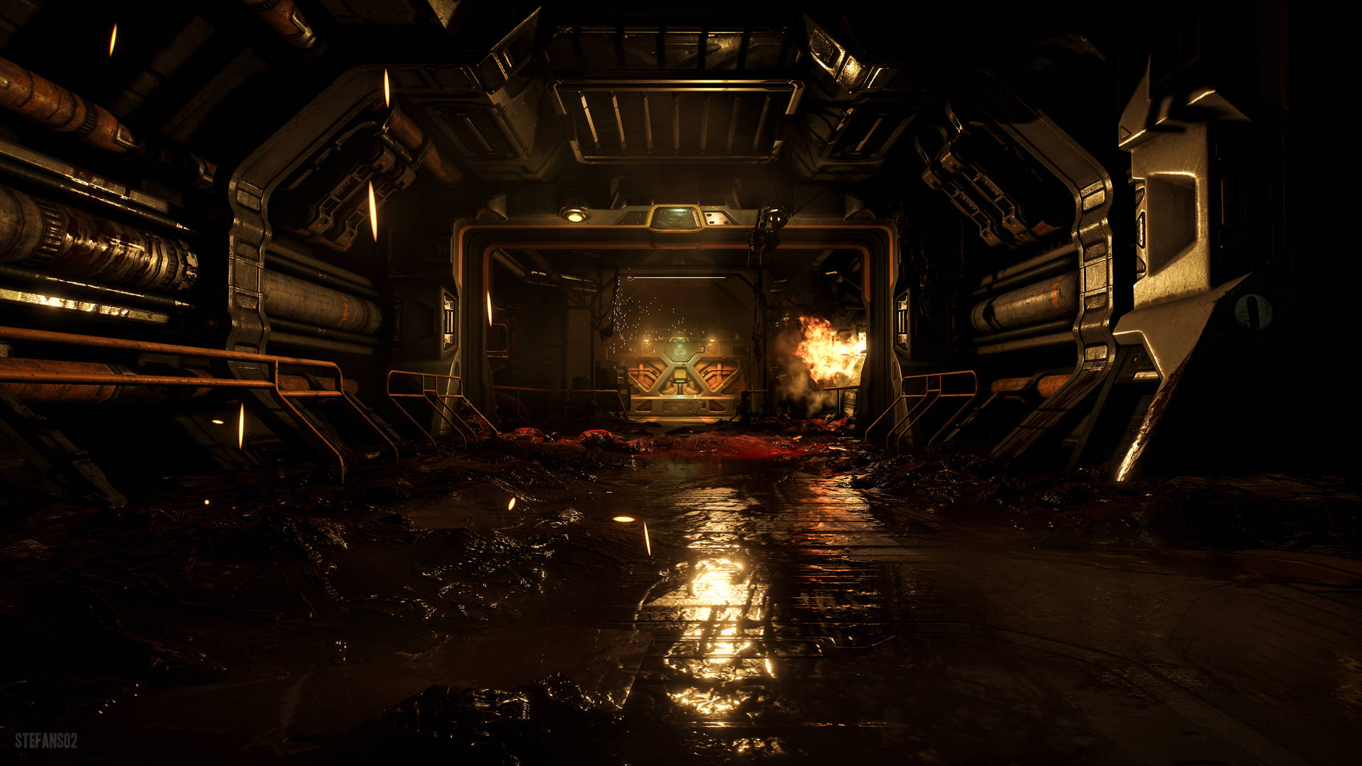 Doom 4k Laboratory Hallway Background