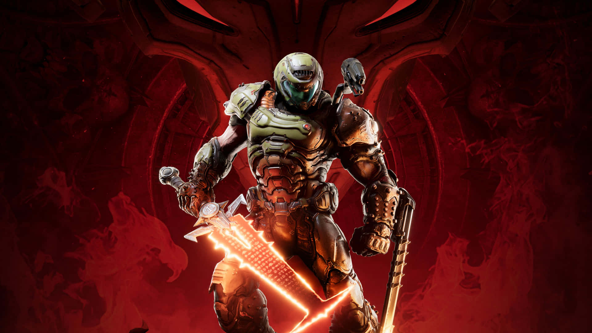 Doom - A Character With A Sword And A Red Light Background
