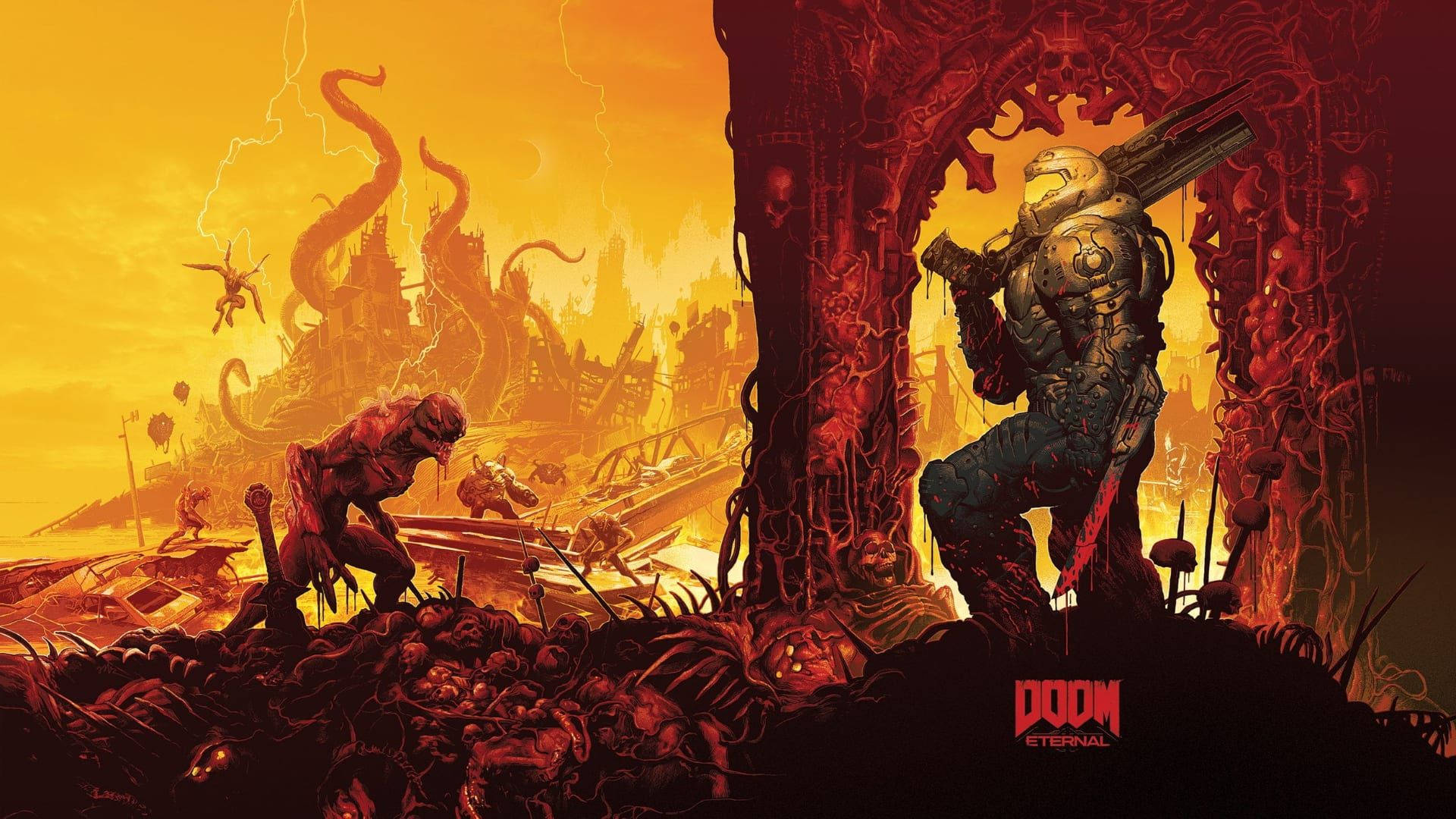 Doom Hd Doomguy With Weapons Background